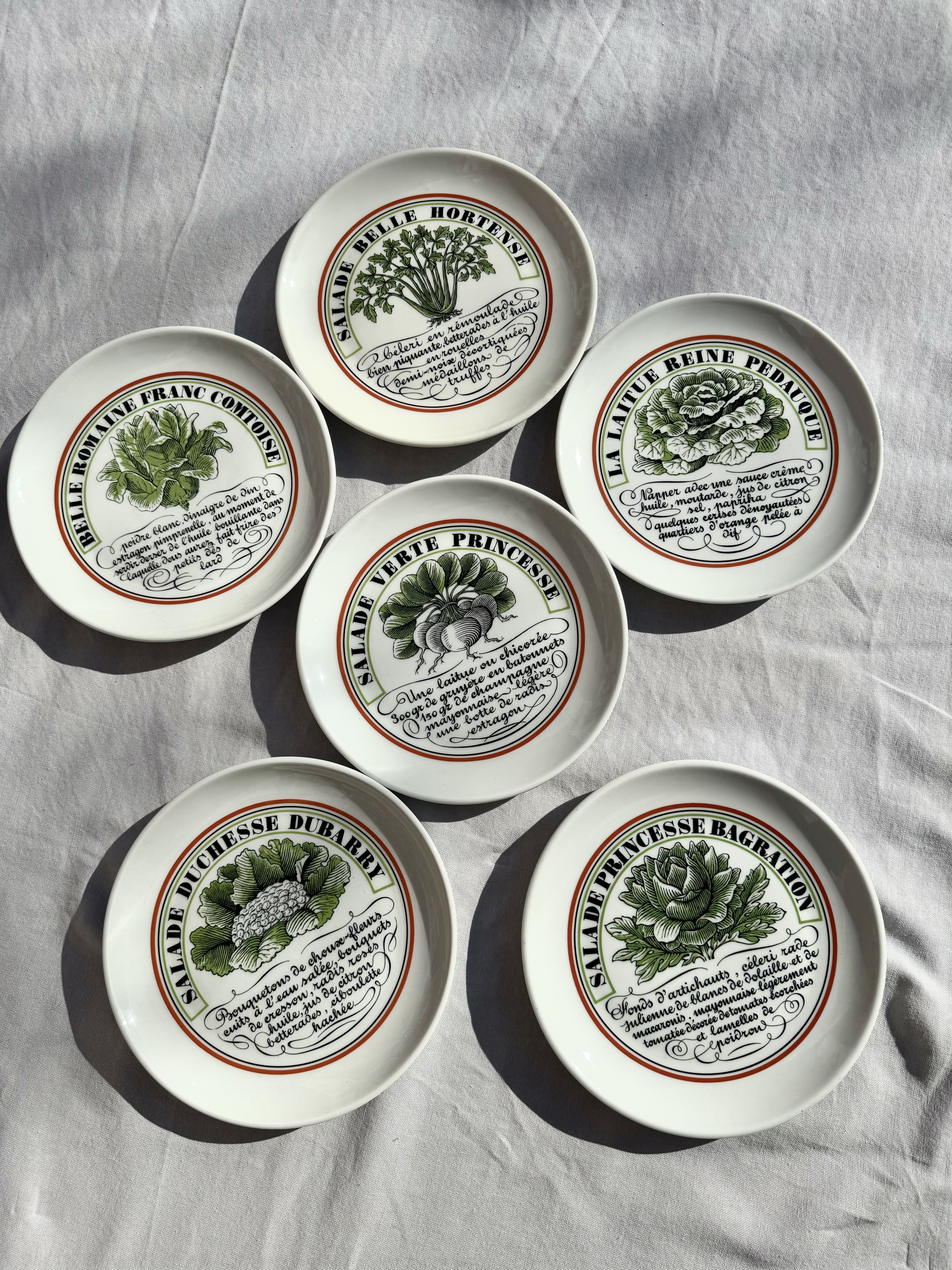 Set of French plates, 6 pieces, series “Salad” /France