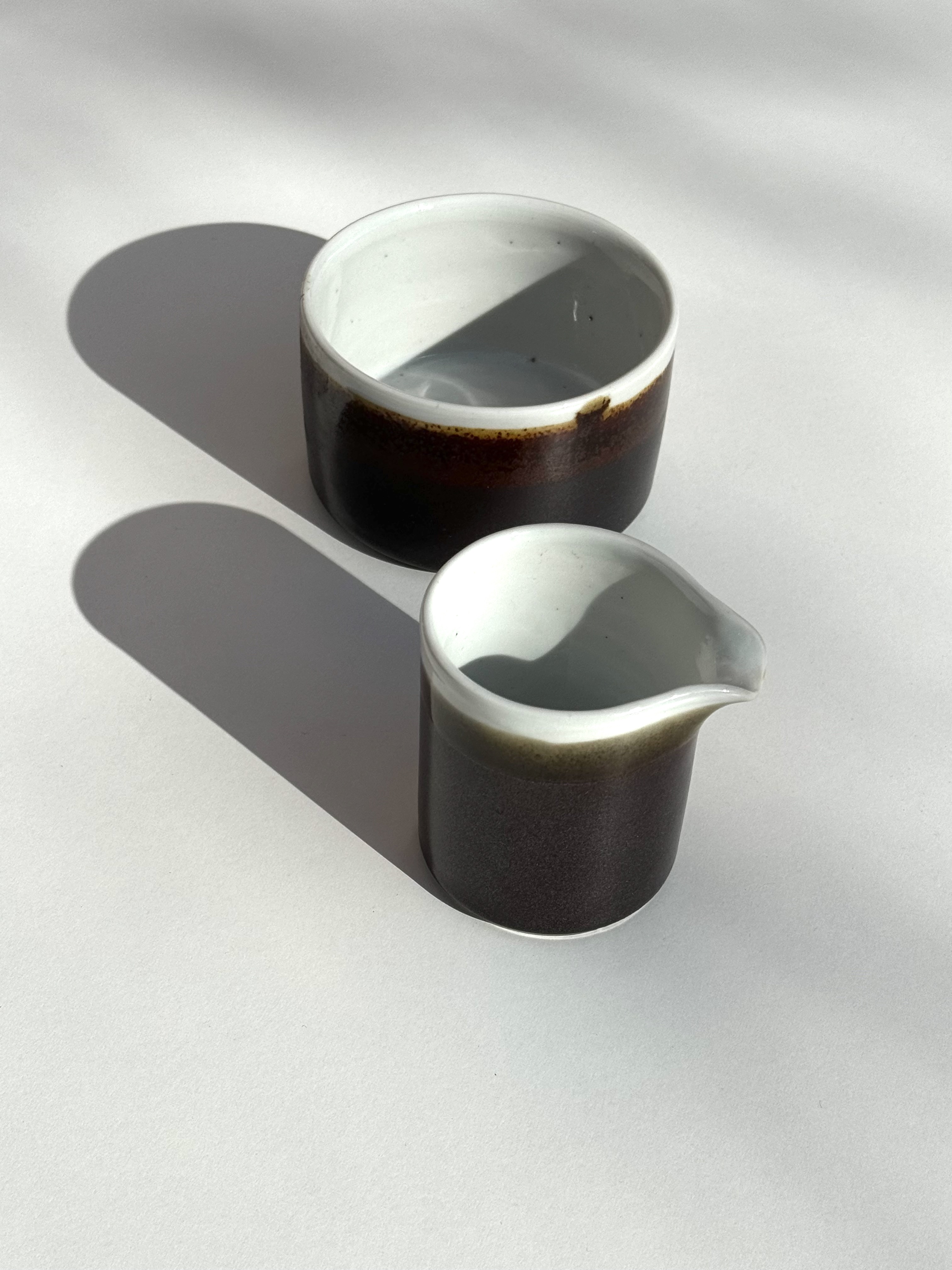 Handcrafted sugar bowl and cream jug by the Finnish company Pentik, 1975-1980  