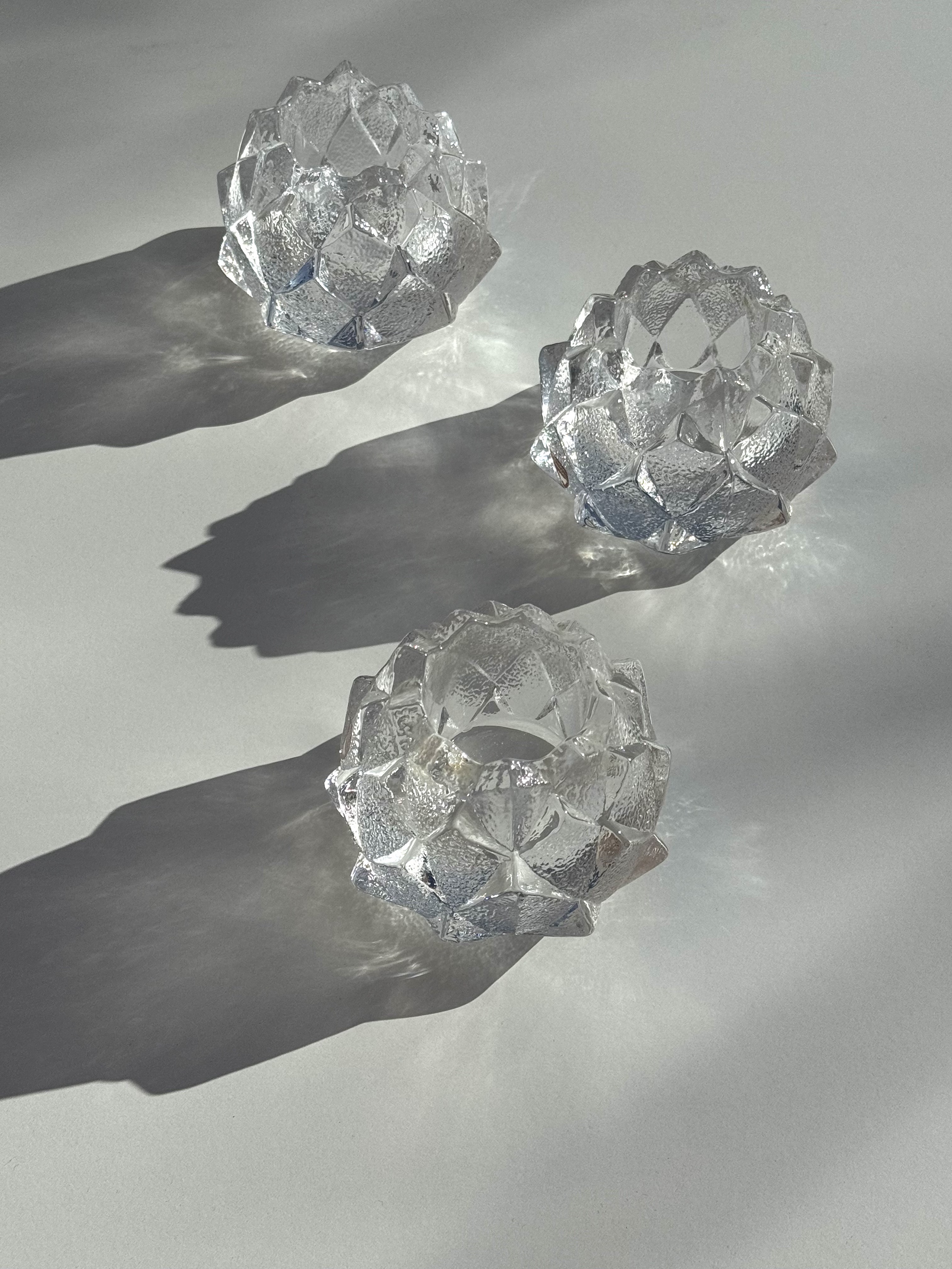Orrefors Artichoke clear crystal candle holder designed by Berit Johansson/Sweden   