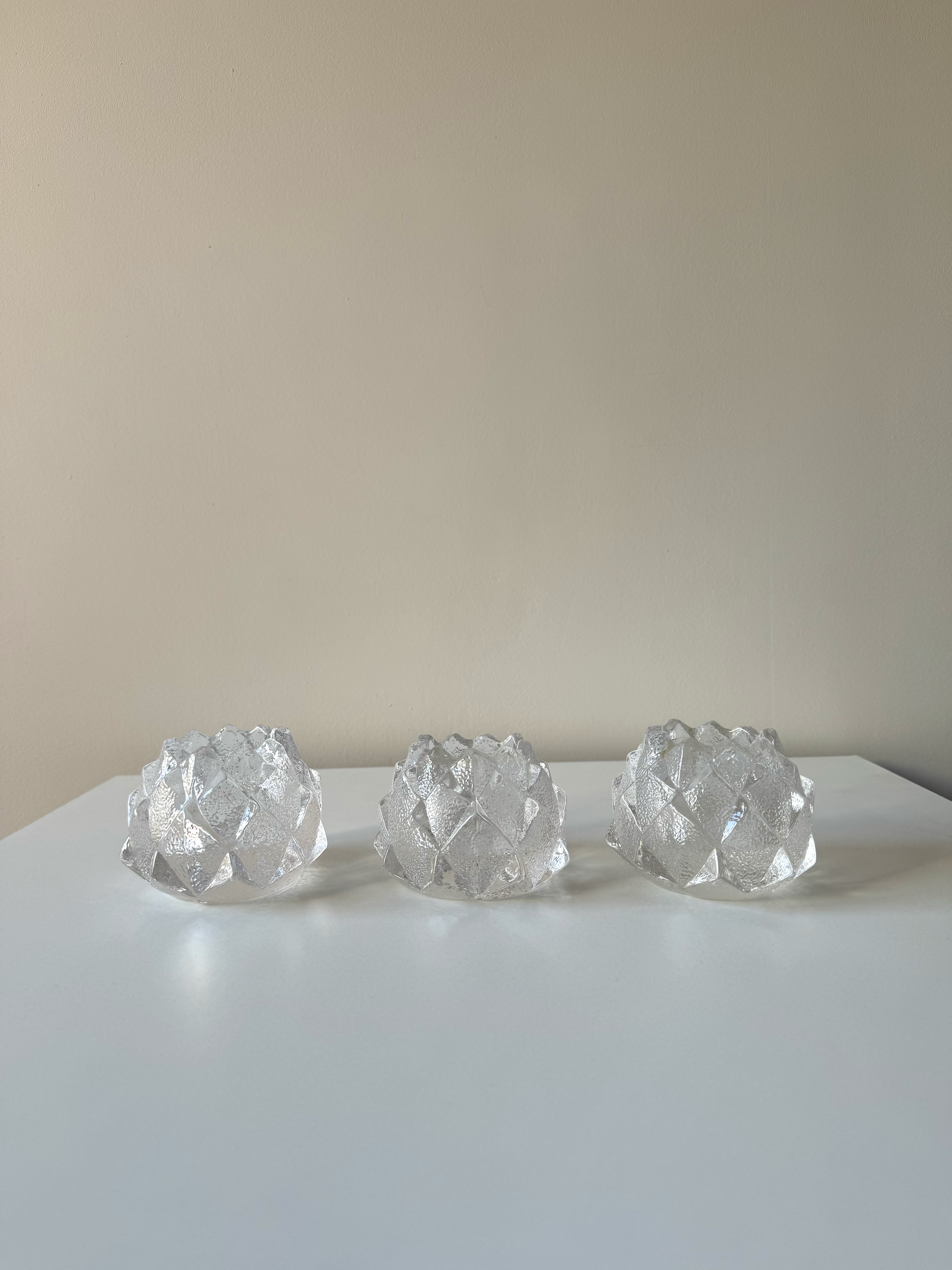 Orrefors Artichoke clear crystal candle holder designed by Berit Johansson/Sweden   