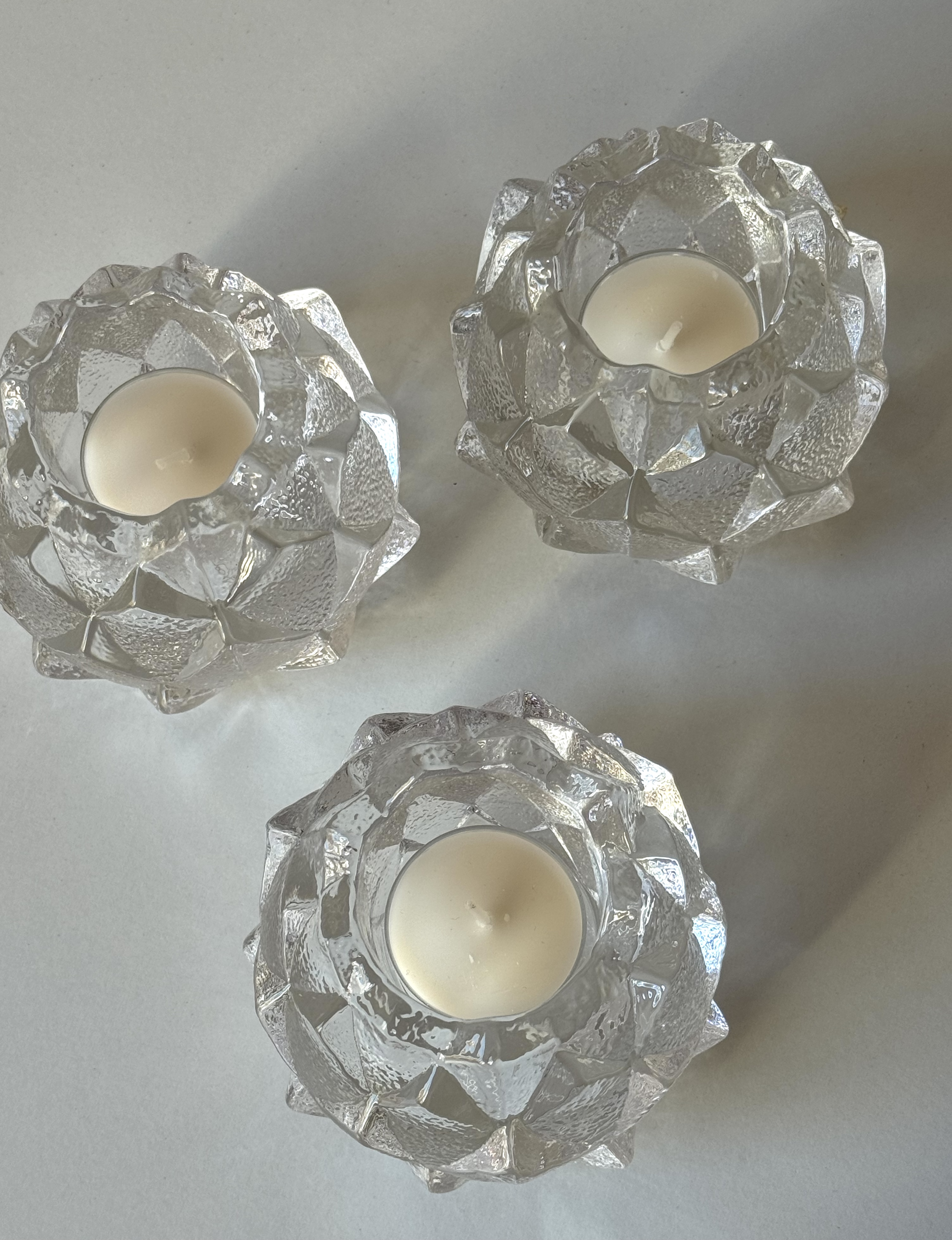 Orrefors Artichoke clear crystal candle holder designed by Berit Johansson/Sweden   