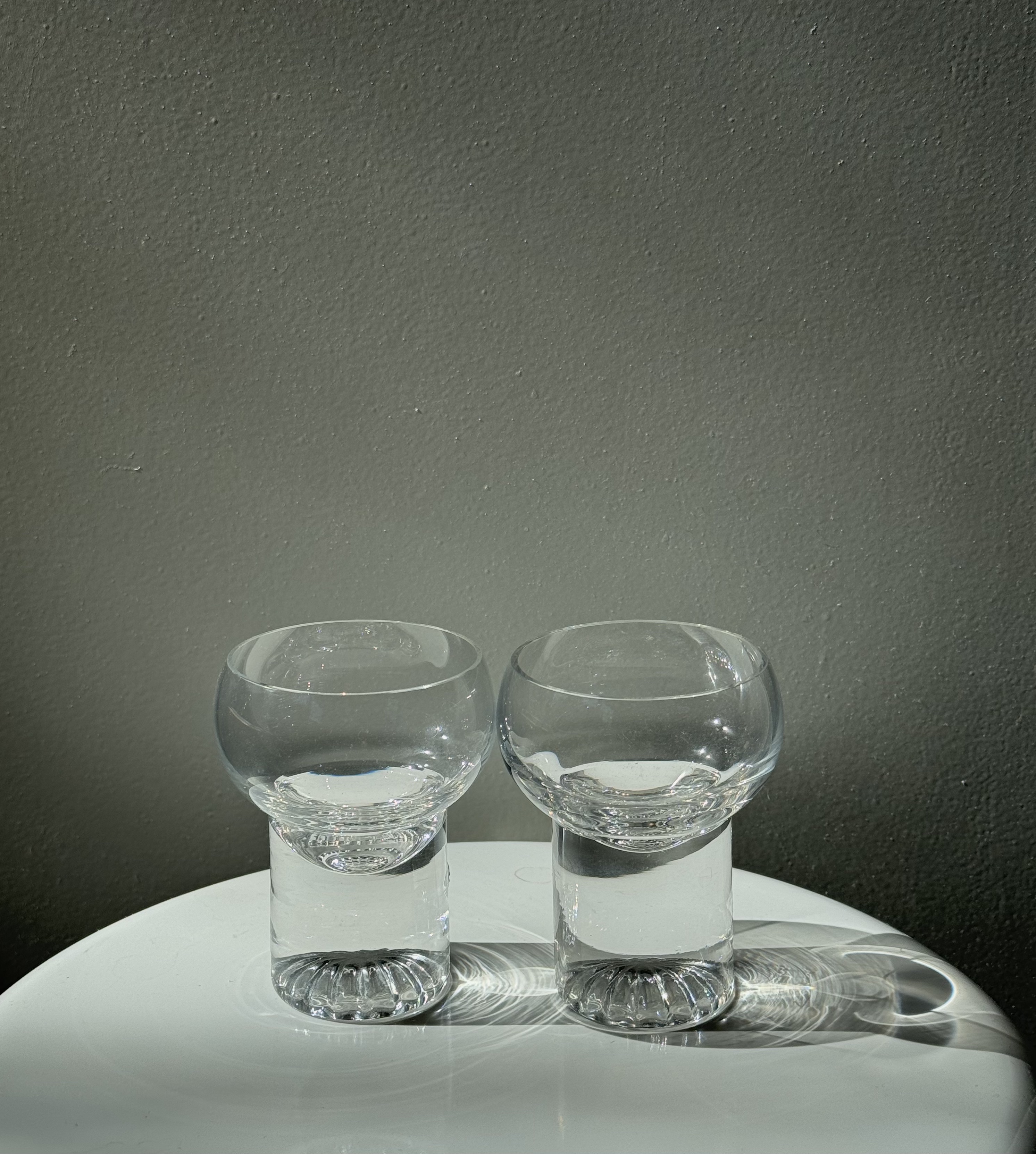 Pair of Wine Glasses with Heavy Base and Cut Pattern /Scandinavia
