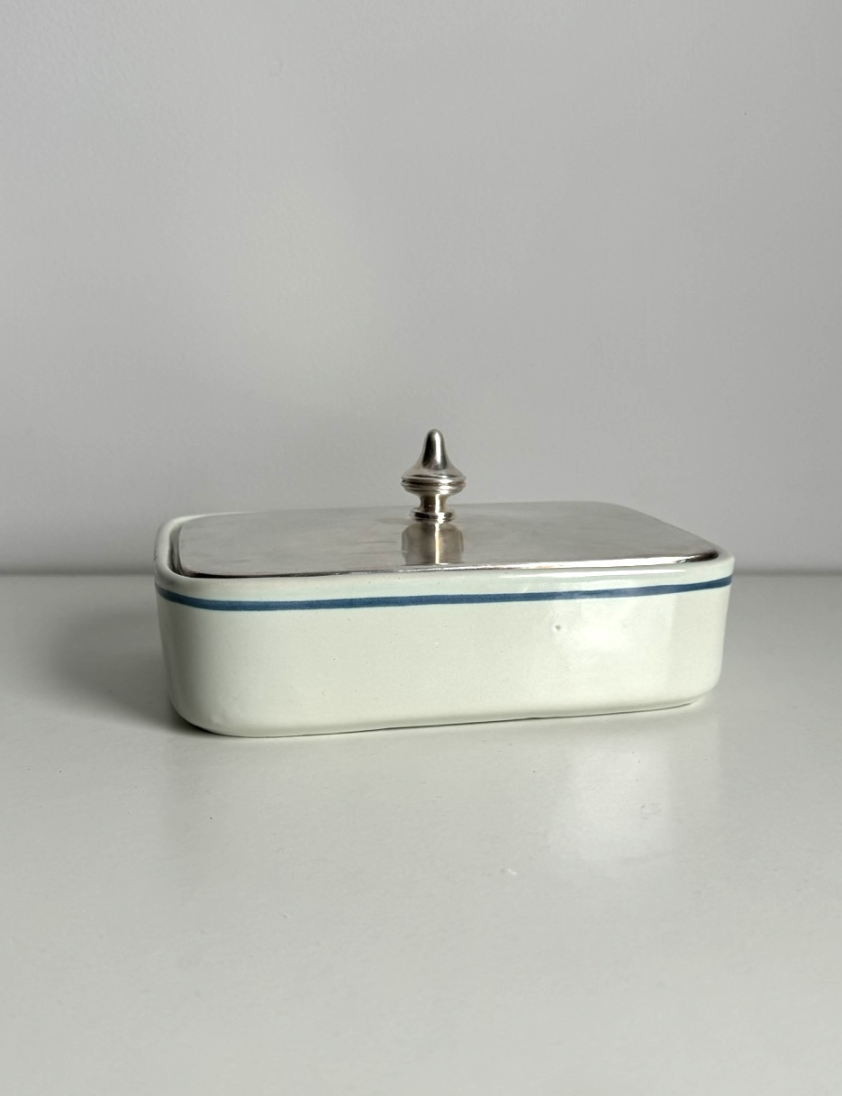 Ceramic butter dish with metal lid / Denmark