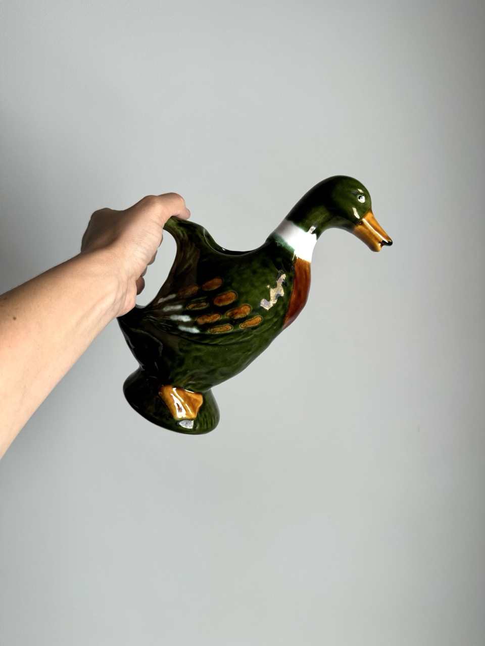 Duck-shaped jug, French majolica