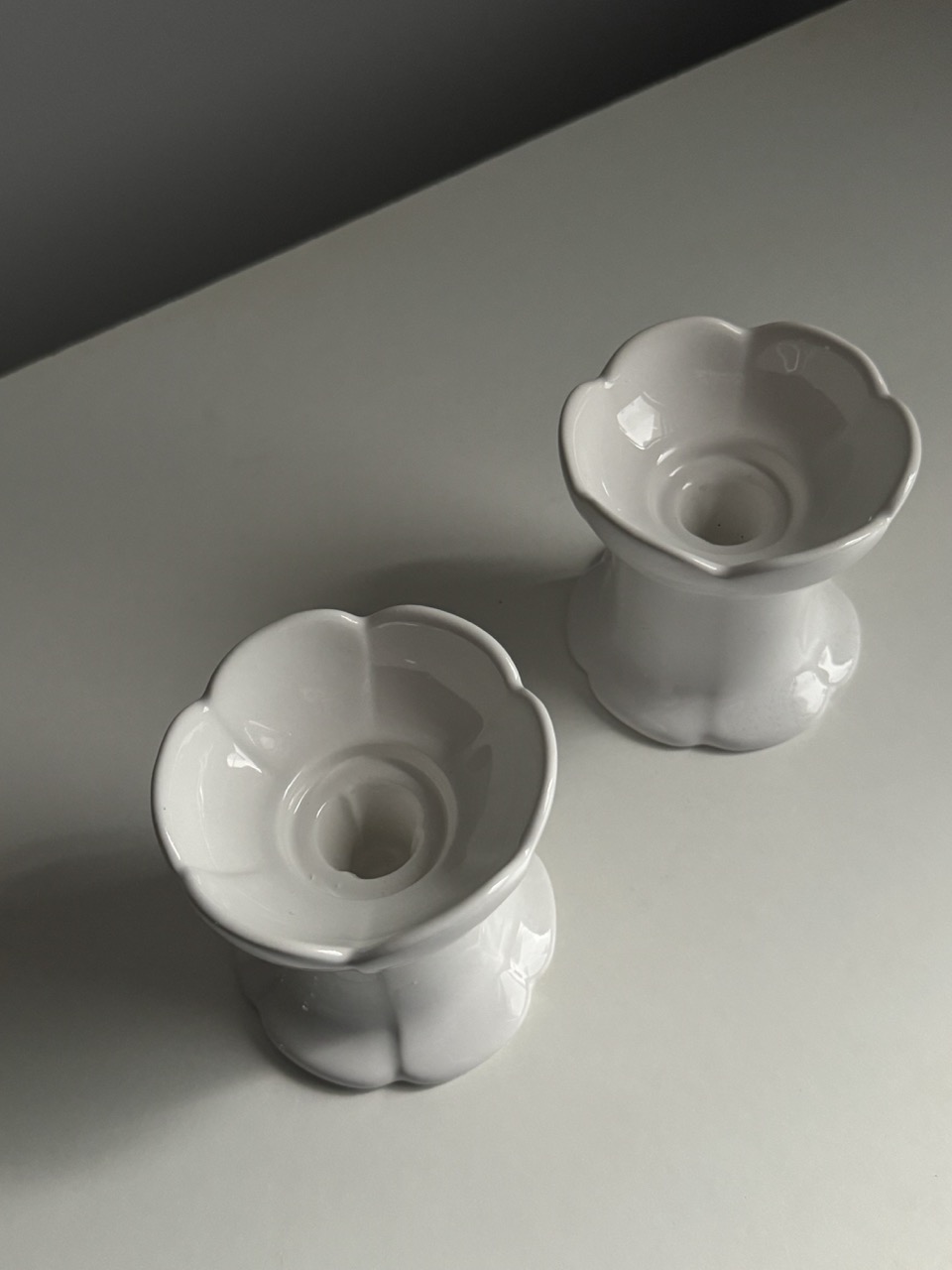 Two candlesticks Lotus Gustavsberg, design Margareta Hennix.