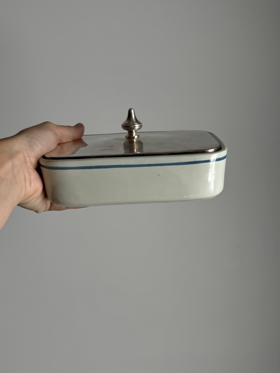 Ceramic butter dish with metal lid / Denmark