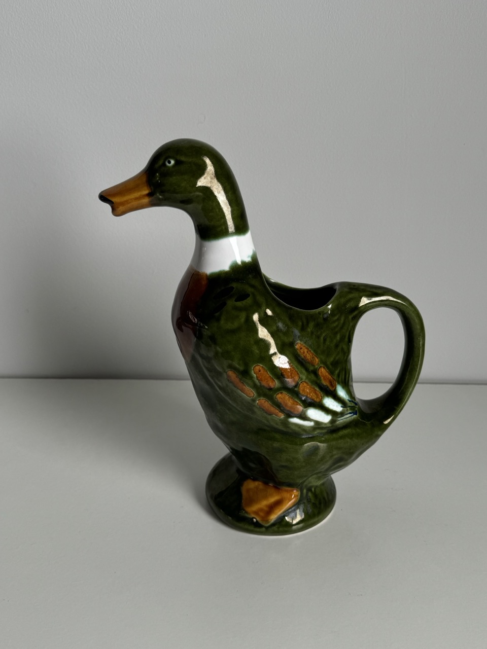 Duck-shaped jug, French majolica  