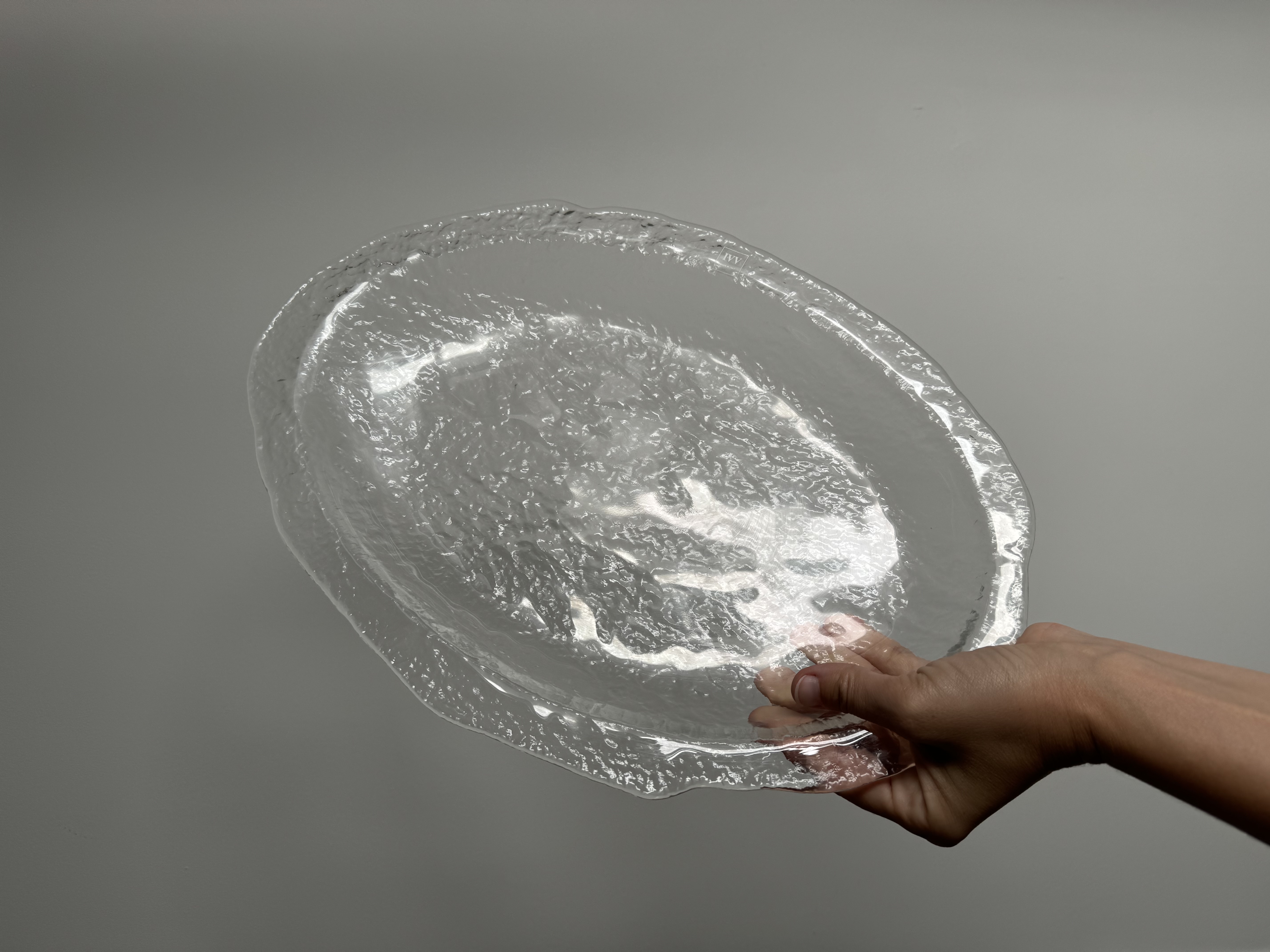 Large glass serving platter IVV Italy, handmade, 1970s