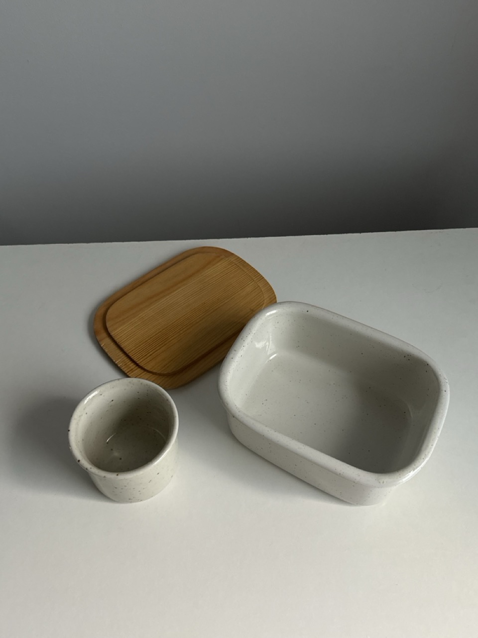 Ceramic butter dish and salt shaker cup by the Finnish company Pentik.