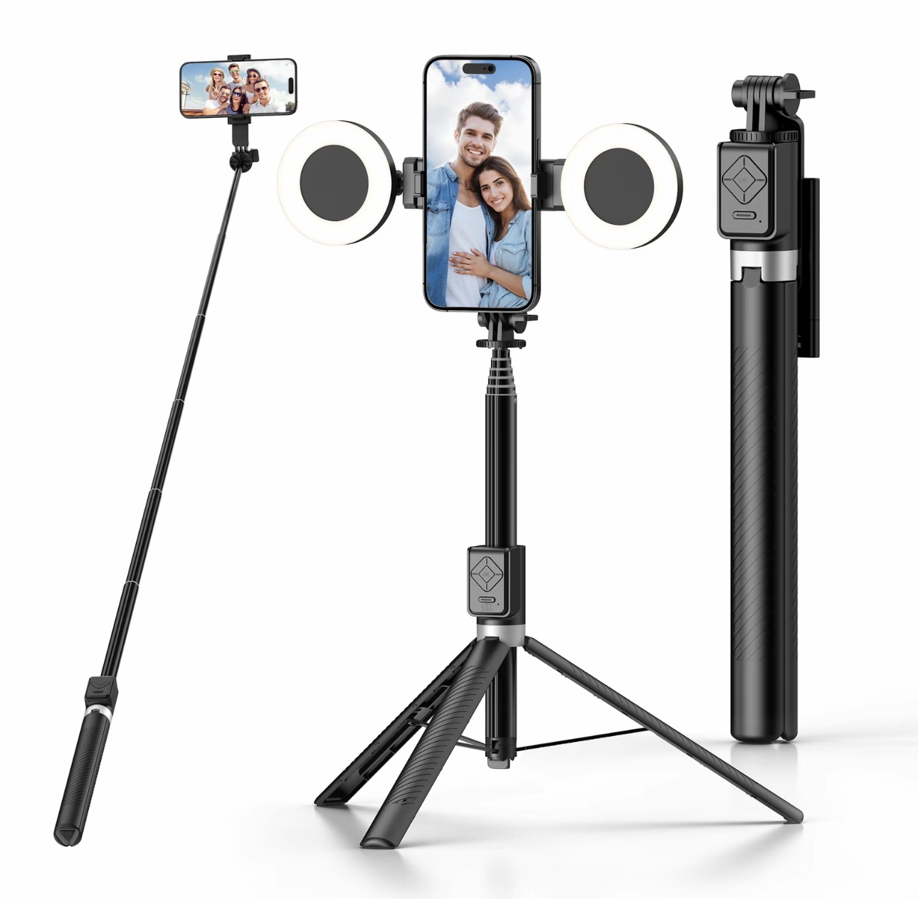 Palo Selfie Trípode, 2 Luces Extra Largo