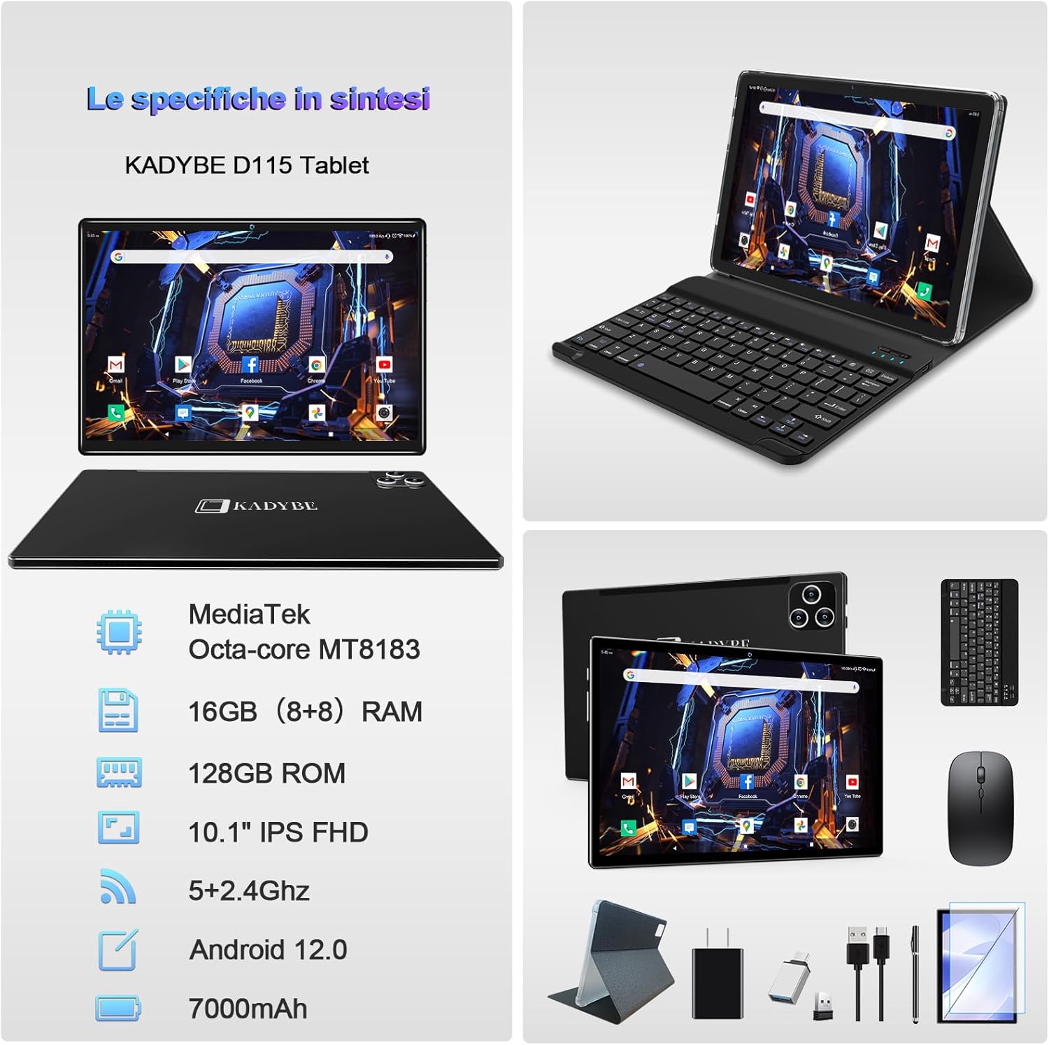 Tablet de 10 pulgadas, Android 12 Tablet con teclado y accesorios