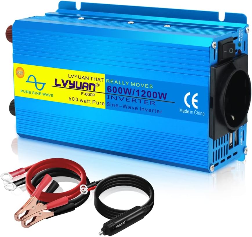 Inversor de corriente de 600 W, 12 V a 230 V, 600 W, para COCHES