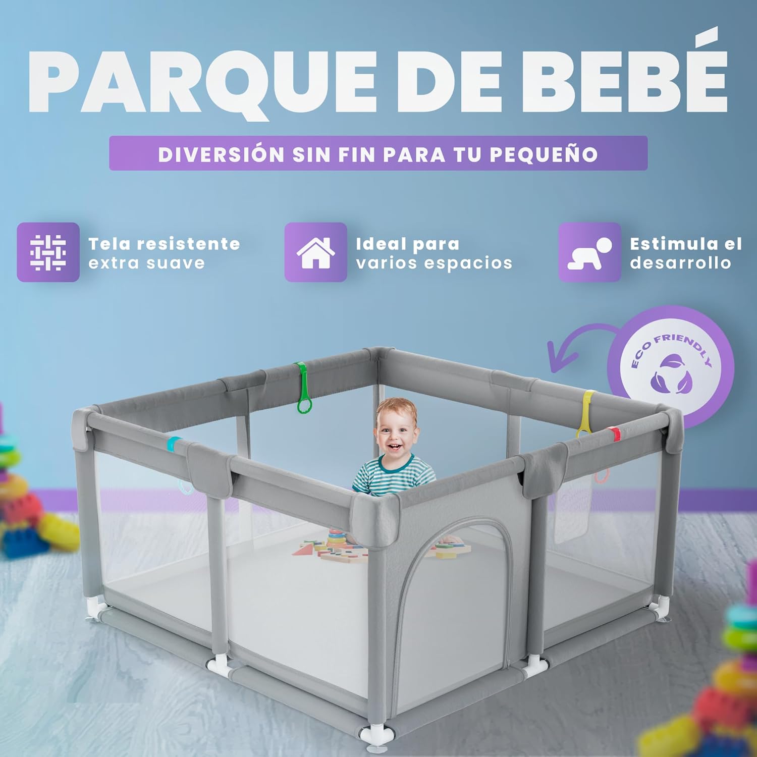 Parque de Juegos para Bebe 120x120cm + pelotas – Corralito Bebe con Malla Transpirable 