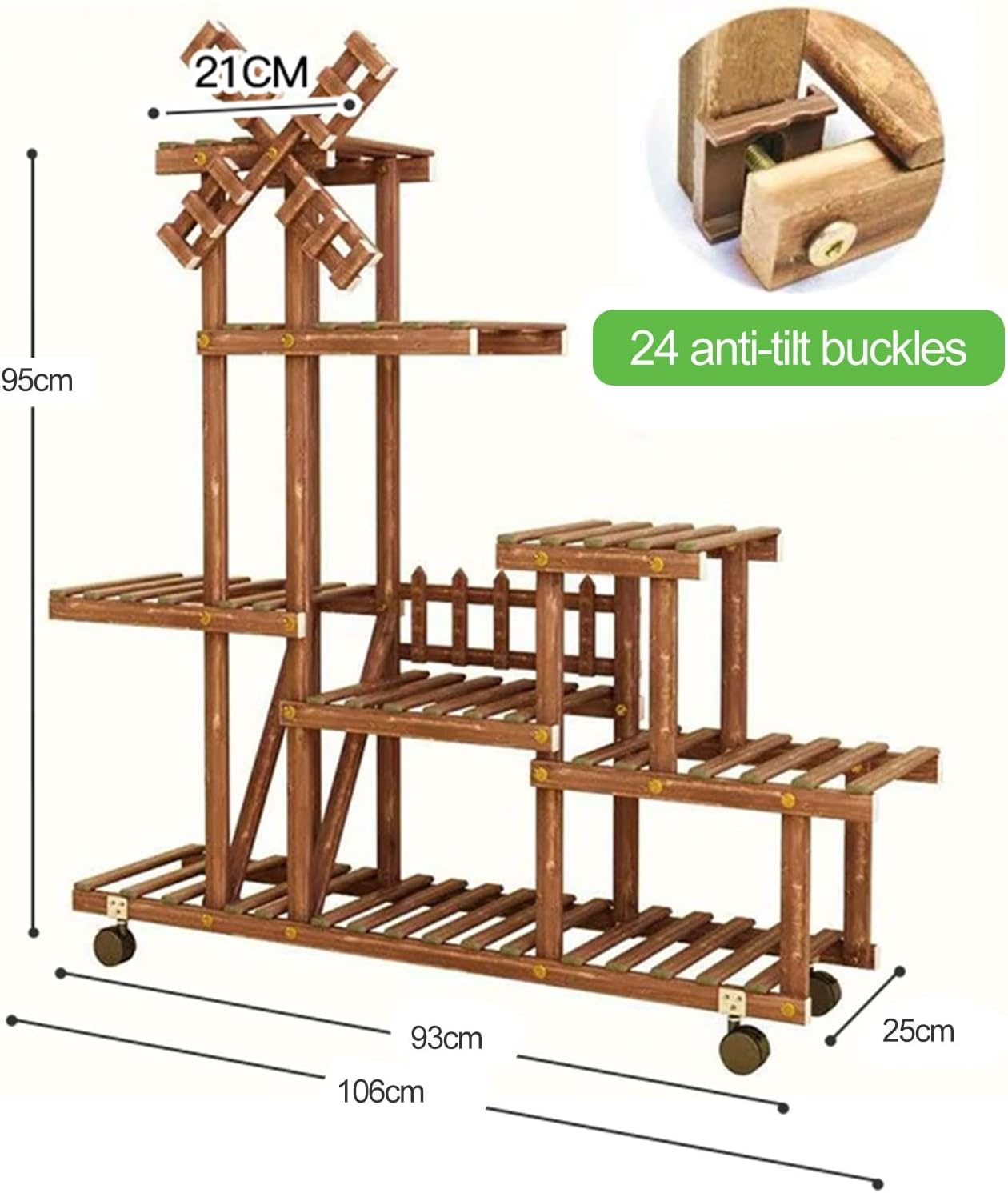 Estantería de jardín con molino de viento 100% madera de eucalipto  106 x 25 x 95 cm