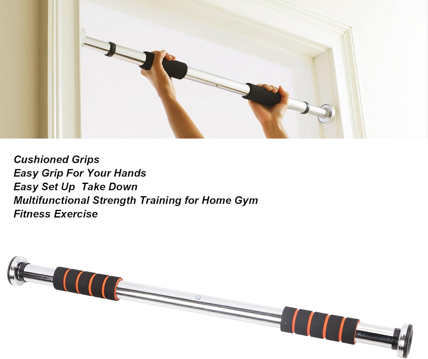 Barra de Pull Up de Puerta Ajustable, con Agarres de Confort, Acero Inoxidable, Gimnasio en Casa