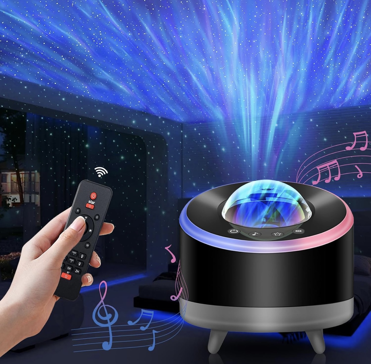 Proyector LED de Galaxy y cielo estrellado con altavoz Bluetooth