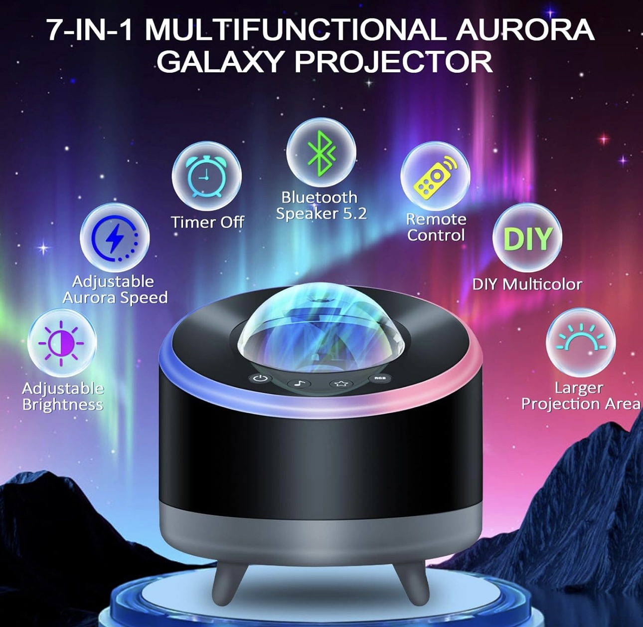 Proyector LED de Galaxy y cielo estrellado con altavoz Bluetooth