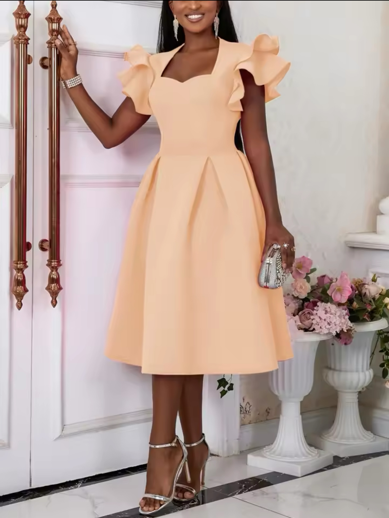 Vestido elegante de color melocotón talla L