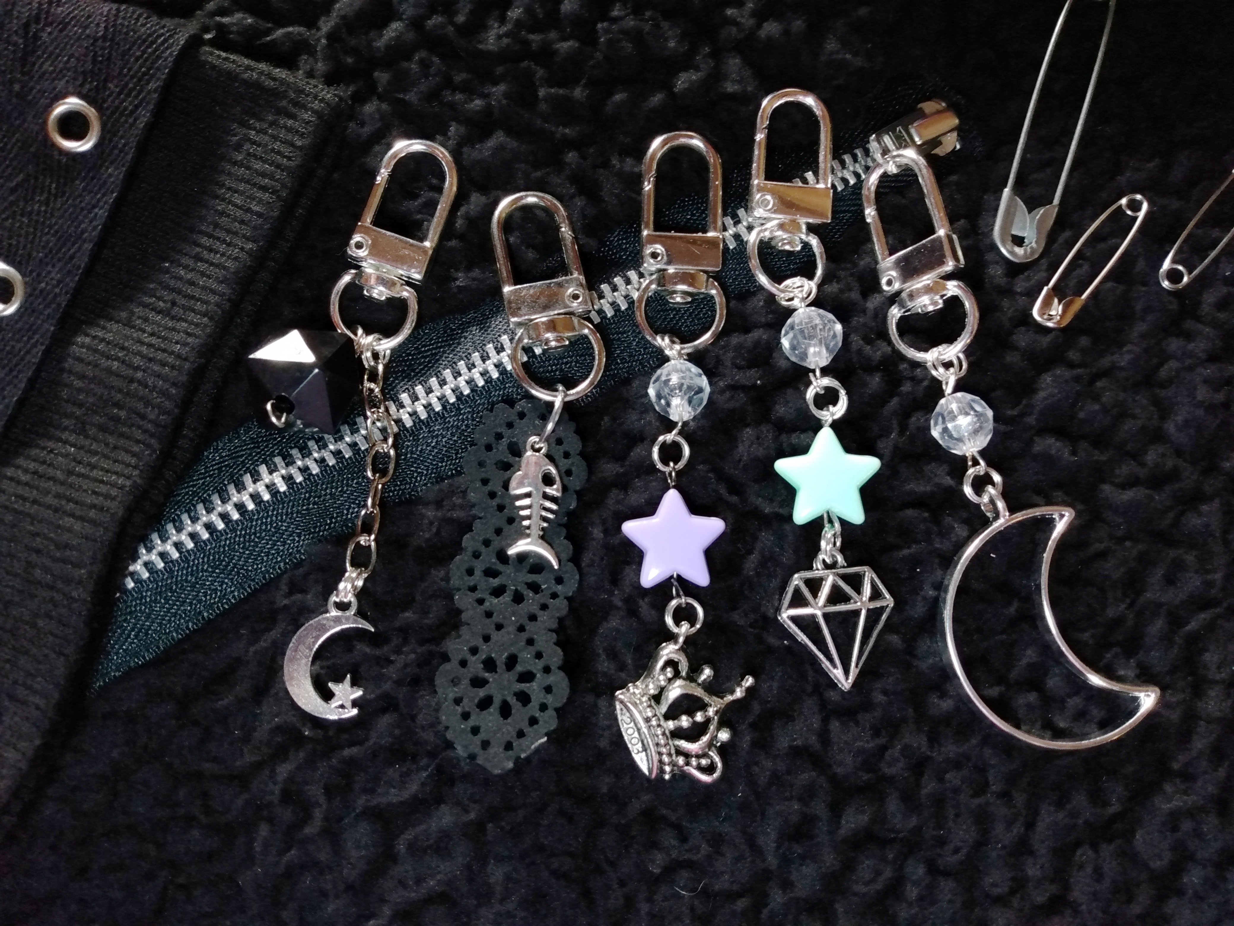 Kawaii Zipper Pulls with charms for jackets, vests, bags