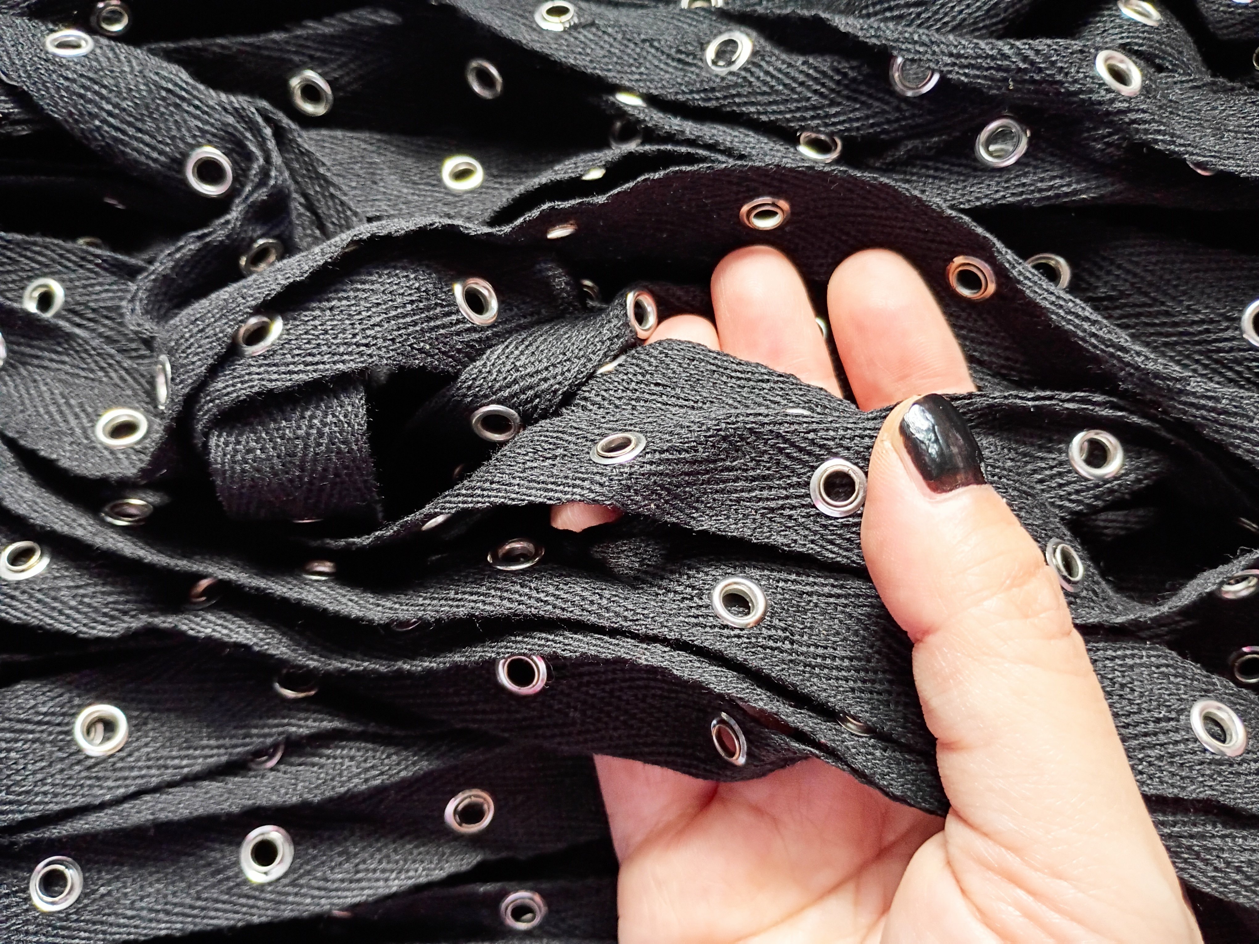 2cm Black Grommet Tape for Punk Goth Alternative Clothing