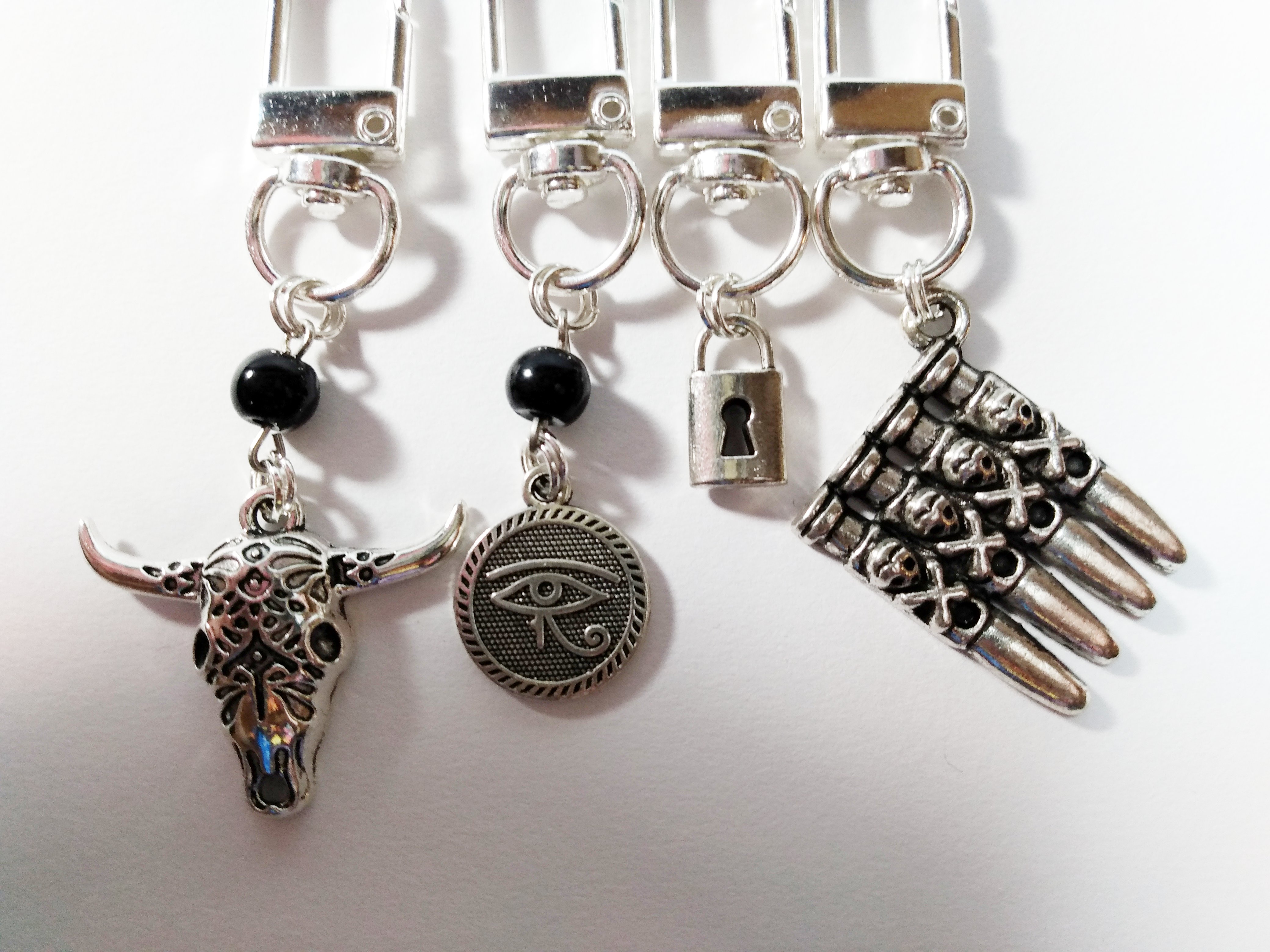 Punk Goth Zipper Pulls with charms for jackets, vests, bags