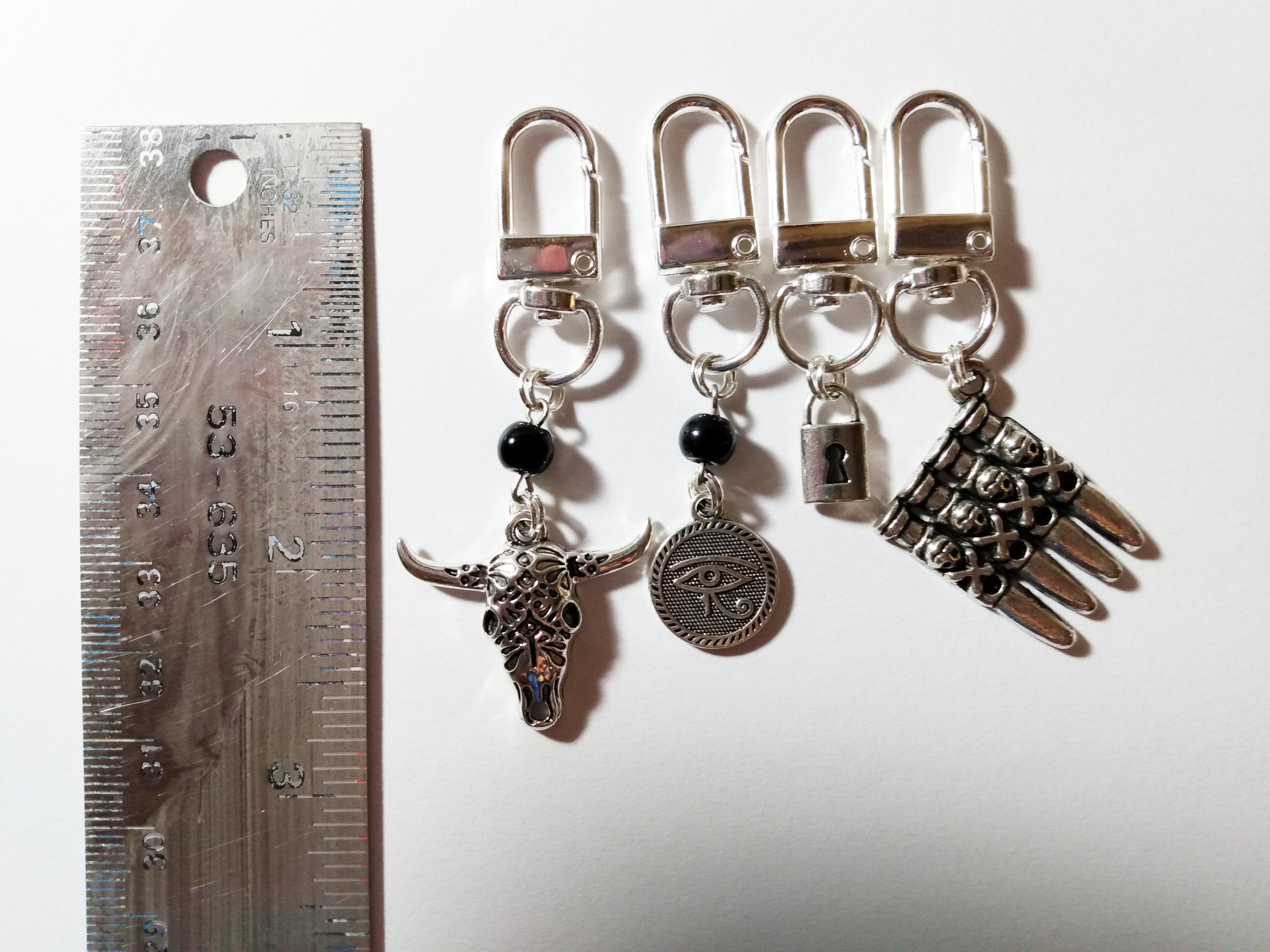 Punk Goth Zipper Pulls with charms for jackets, vests, bags