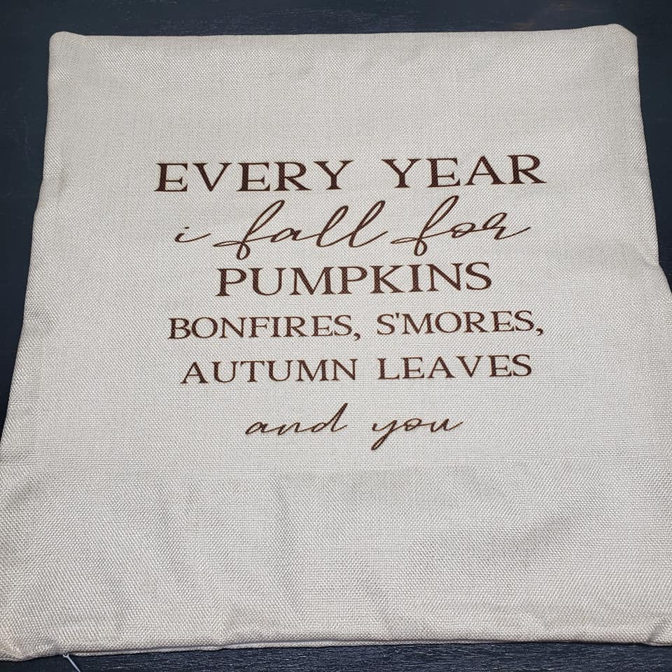 Farmhouse Fall Themed 16"x16" Linen Pillow Cover, Concealed zipper. 