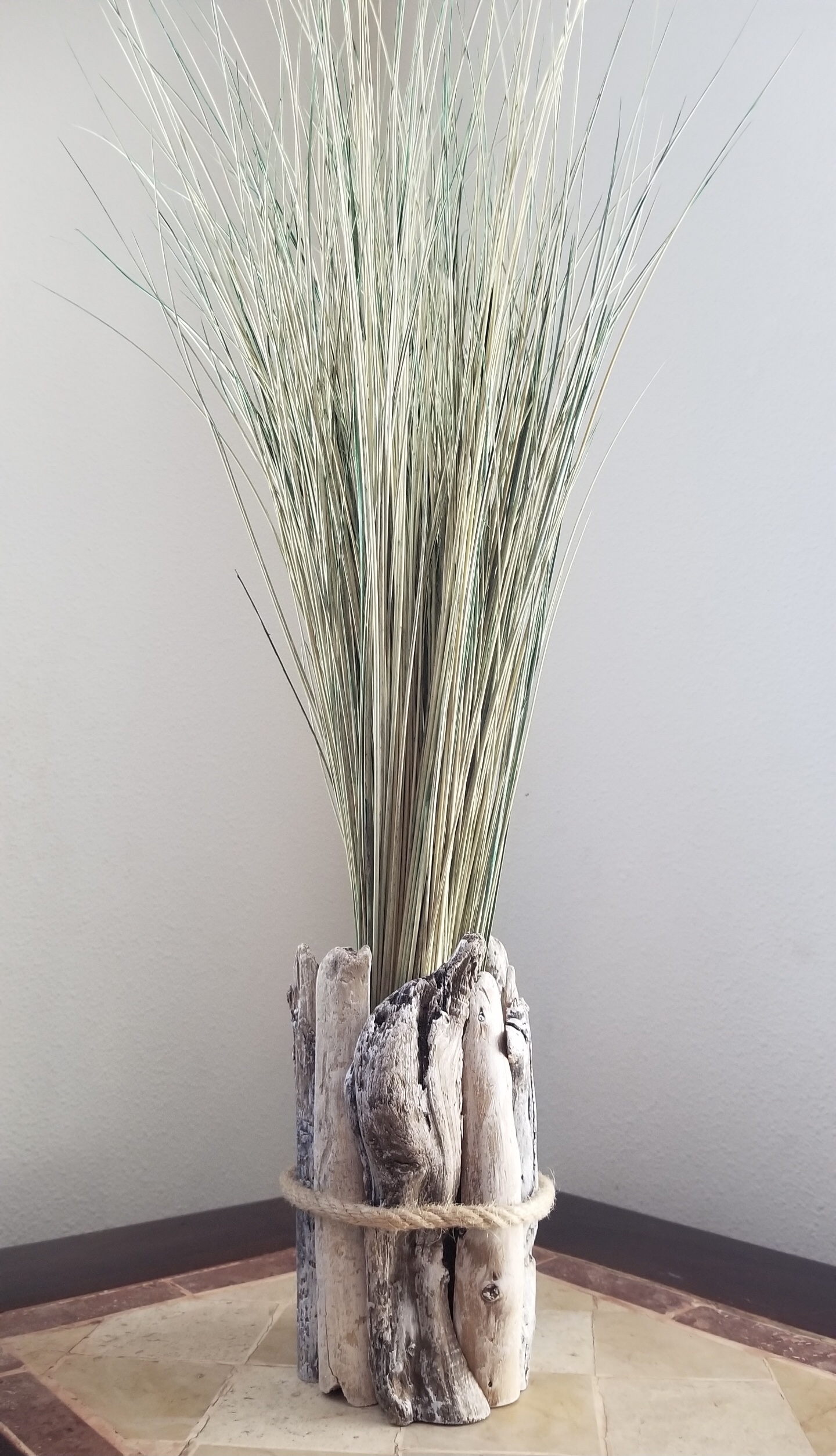 Handcrafted Driftwood Vases with Preserved Beach Grass