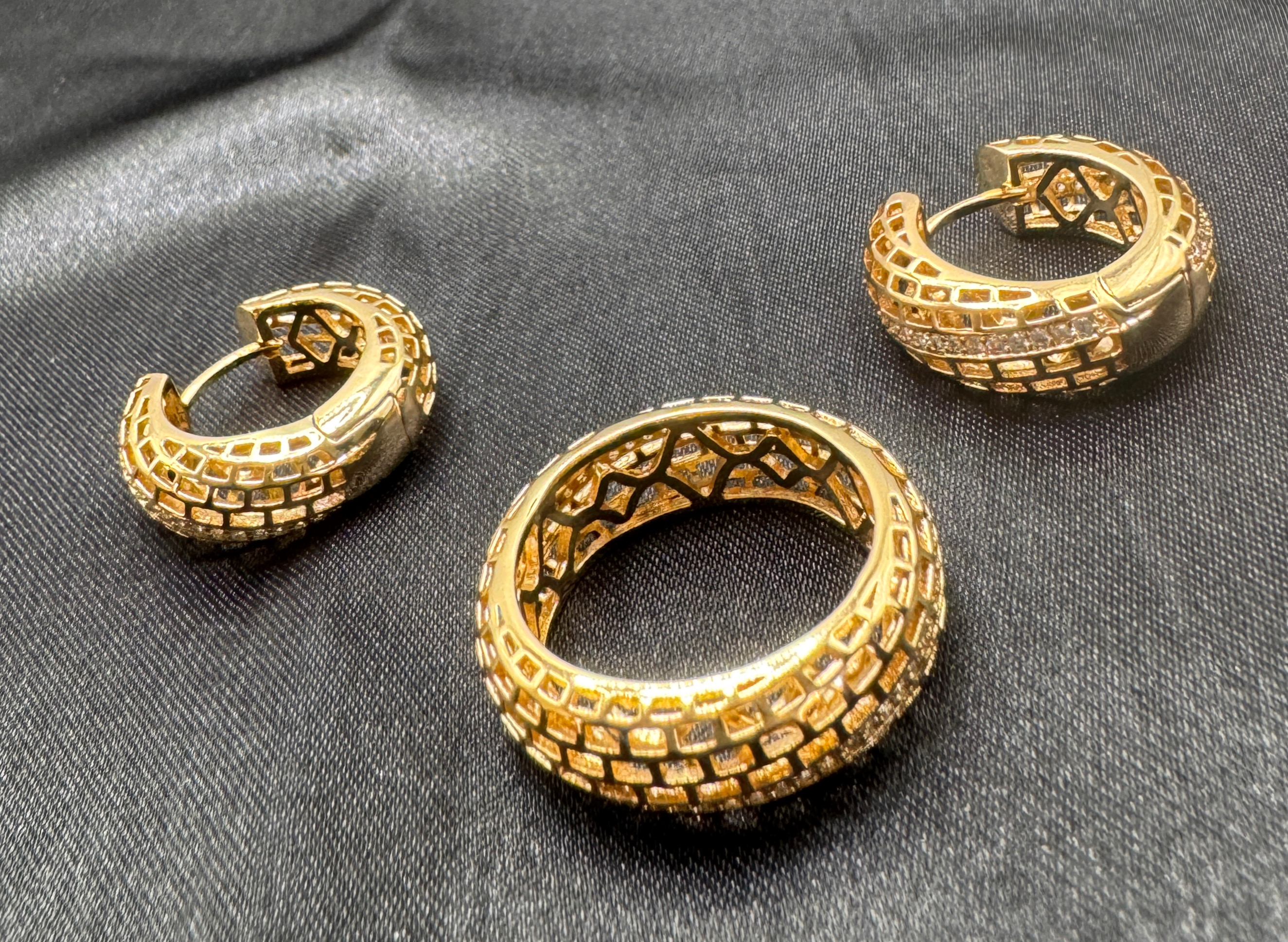 Gold and Silver Hoop Earrings and Ring Set
