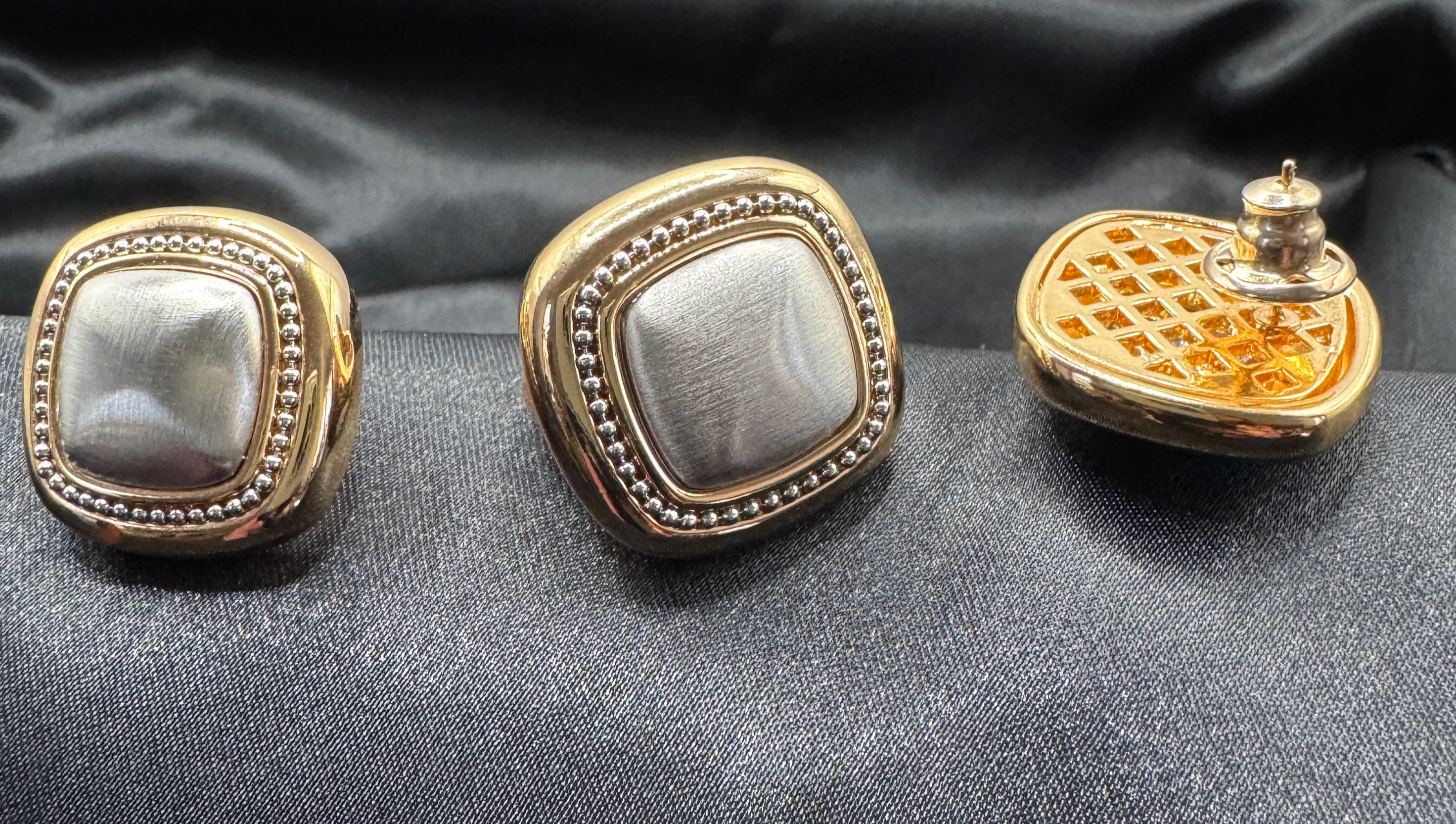 Square Gold and Silver Ring and Earring Set