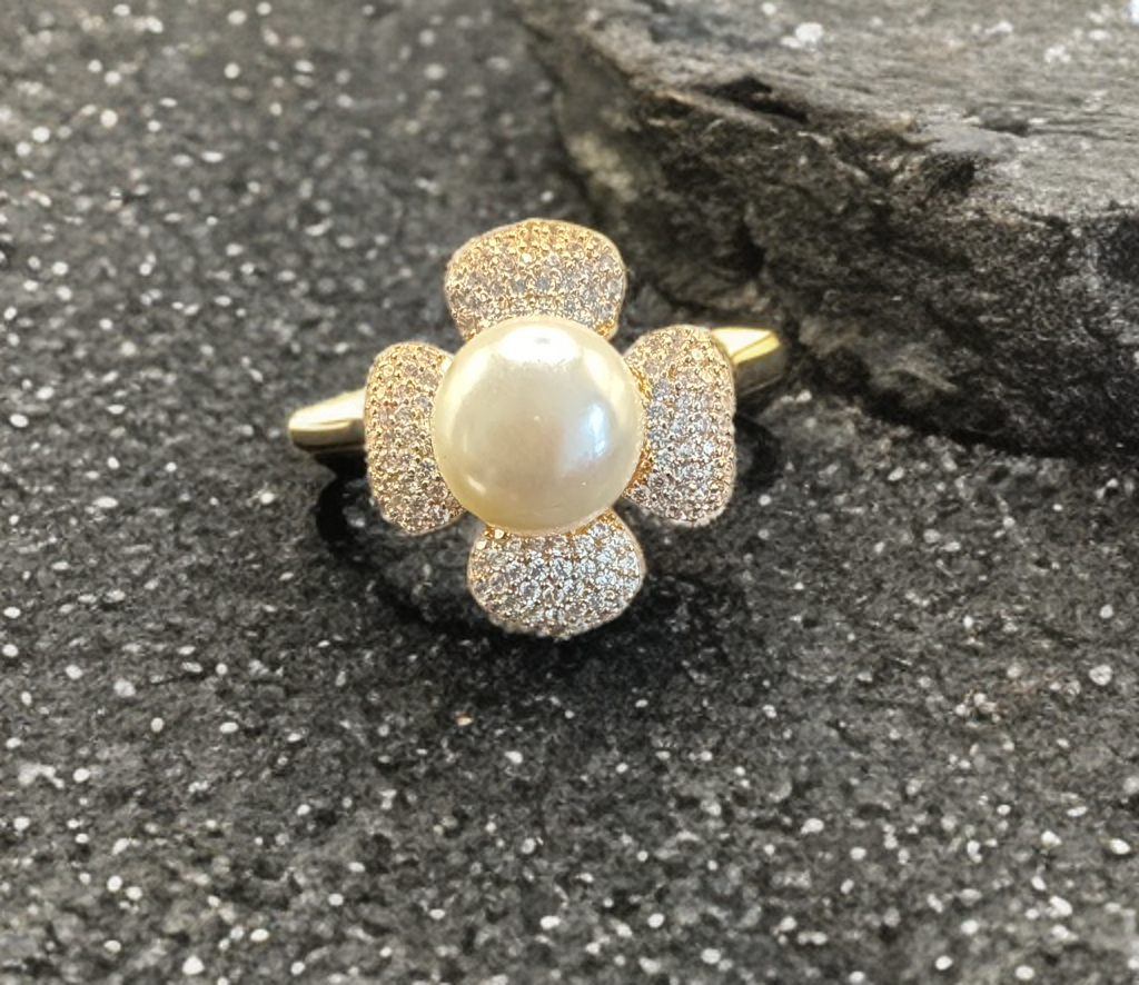 Elegant Pearl Flower Ring and earrings set