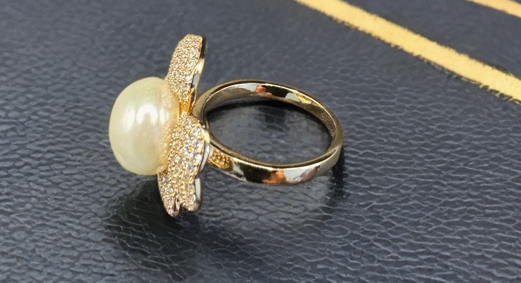 Elegant Pearl Flower Ring and earrings set