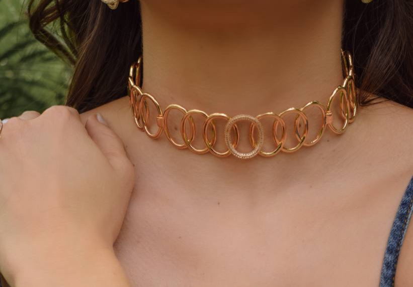 Elegant Gold Circle Choker Necklace
