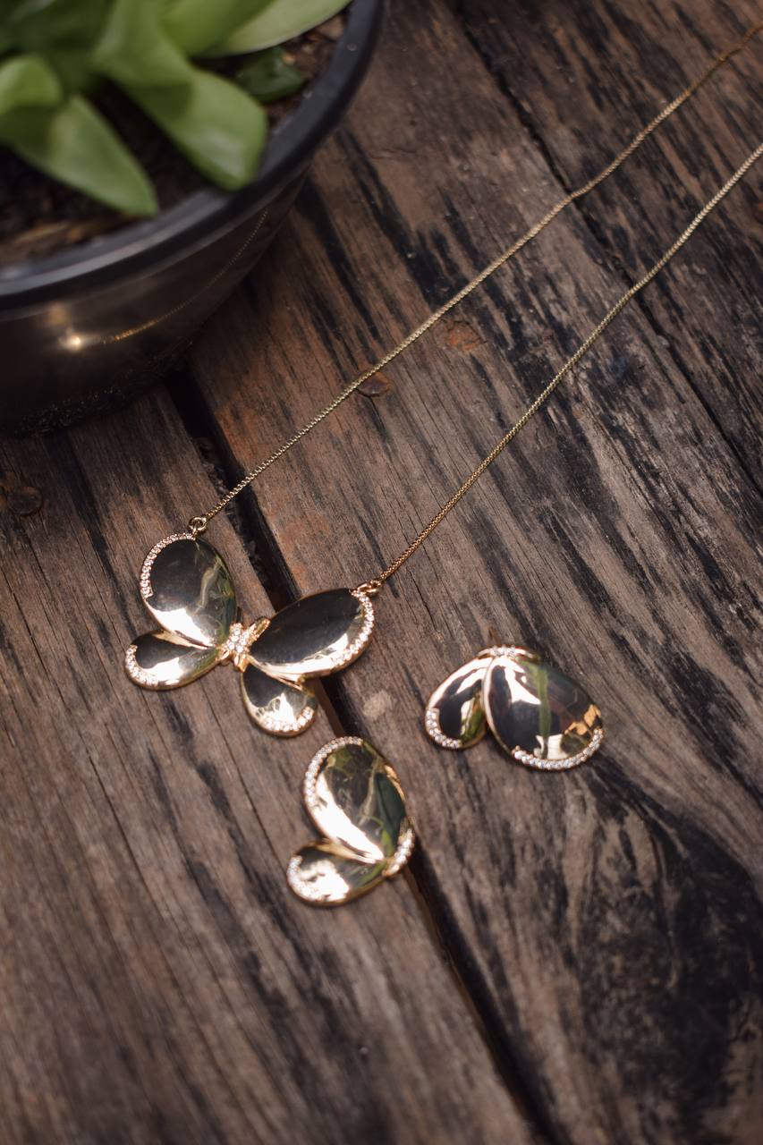 Butterfly Pendant Necklace and Earring Set