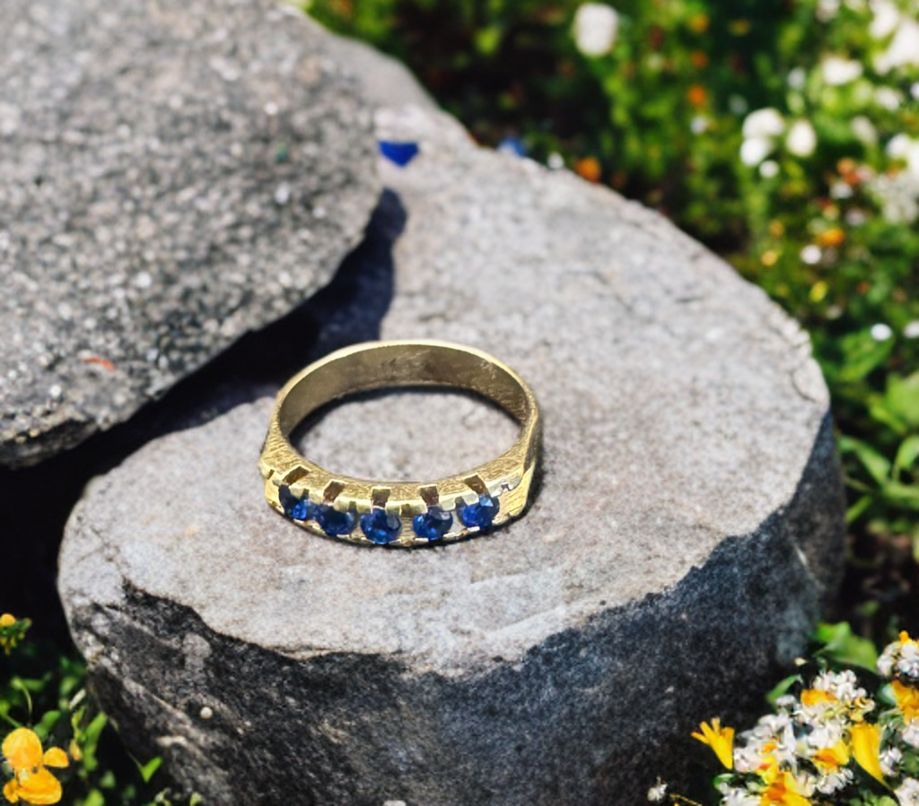 Gold Ring with Blue Stones Zirconia