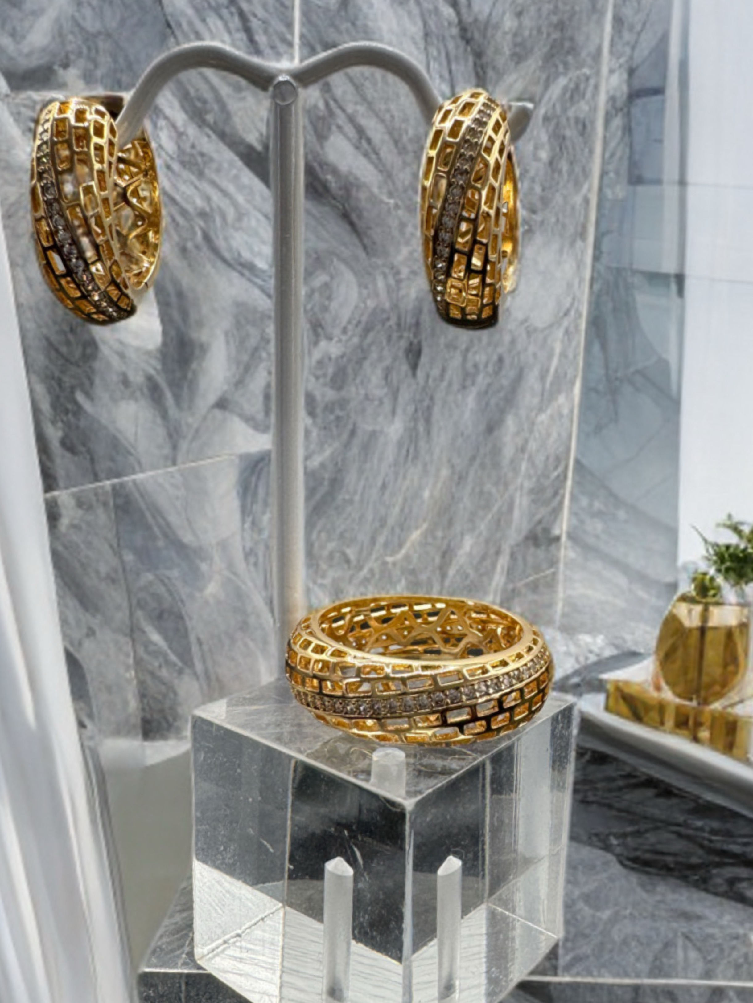 Gold and Silver Hoop Earrings and Ring Set