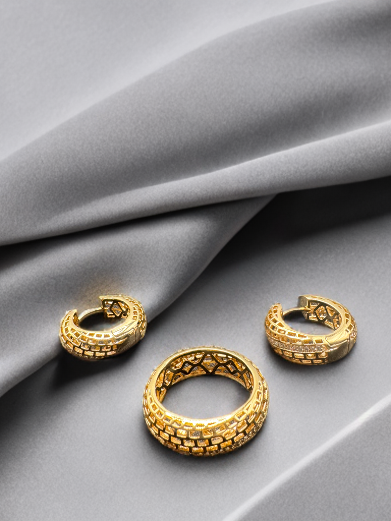 Gold and Silver Hoop Earrings and Ring Set