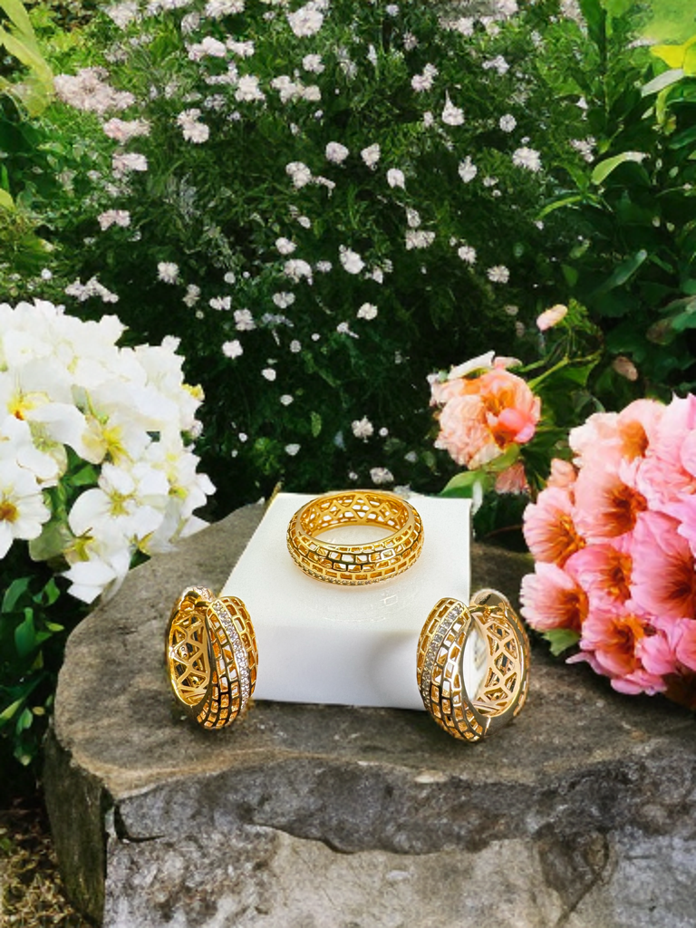 Gold and Silver Hoop Earrings and Ring Set