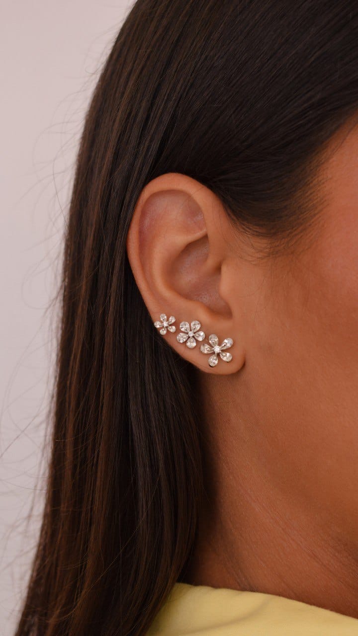 Gold Floral Earrings trio