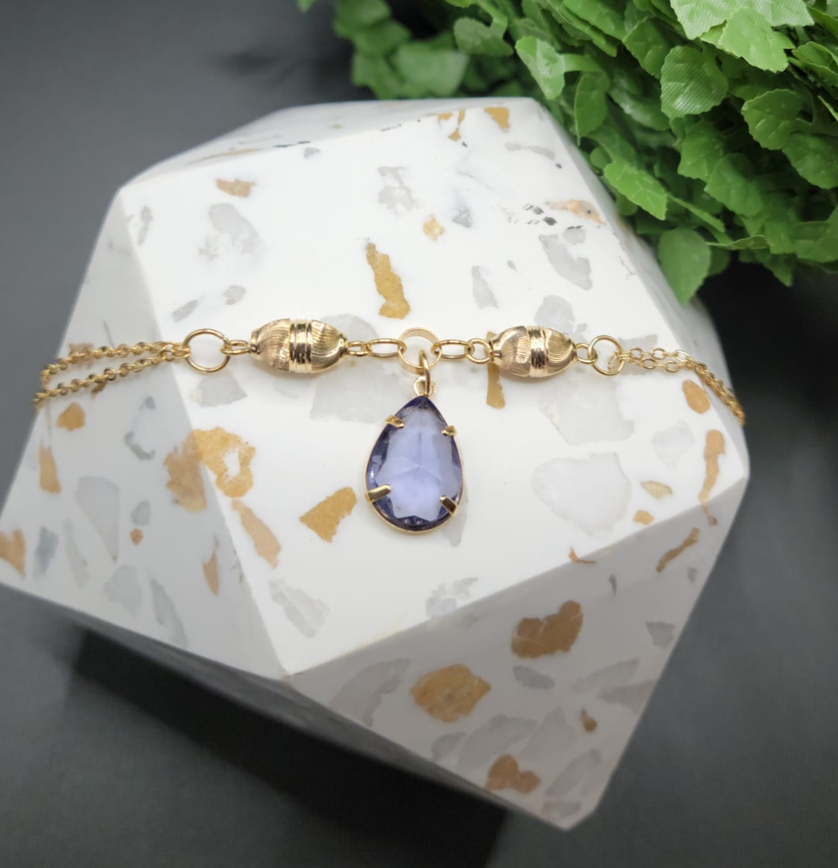 Gold Chain Bracelet with Purple Gemstone