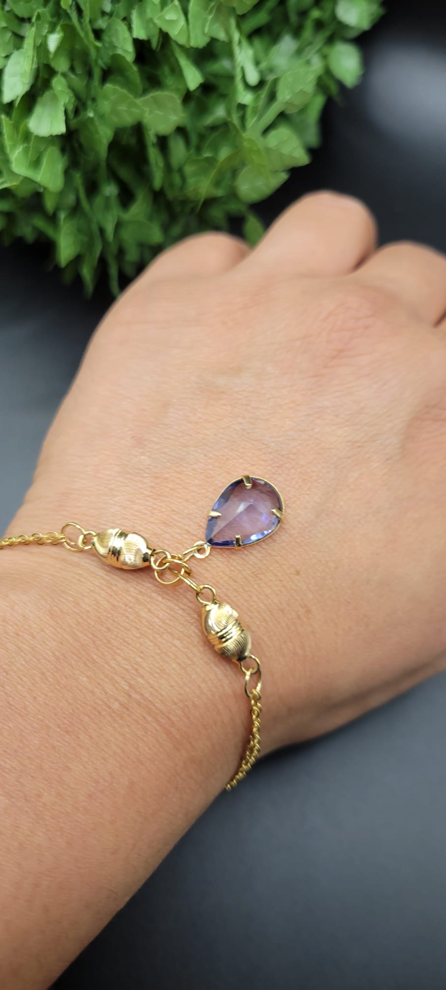 Gold Chain Bracelet with Purple Gemstone