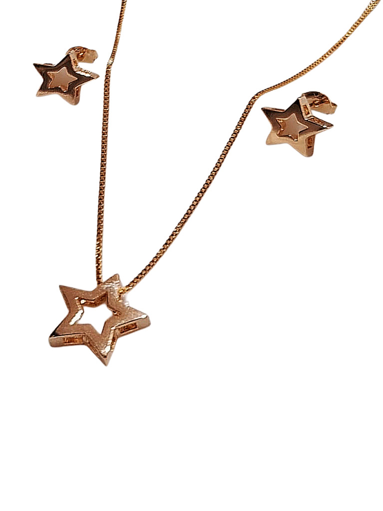 Gold Star Pendant Necklace and Earrings 