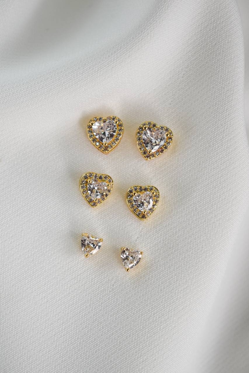 Gold Heart-Shaped Earrings Set