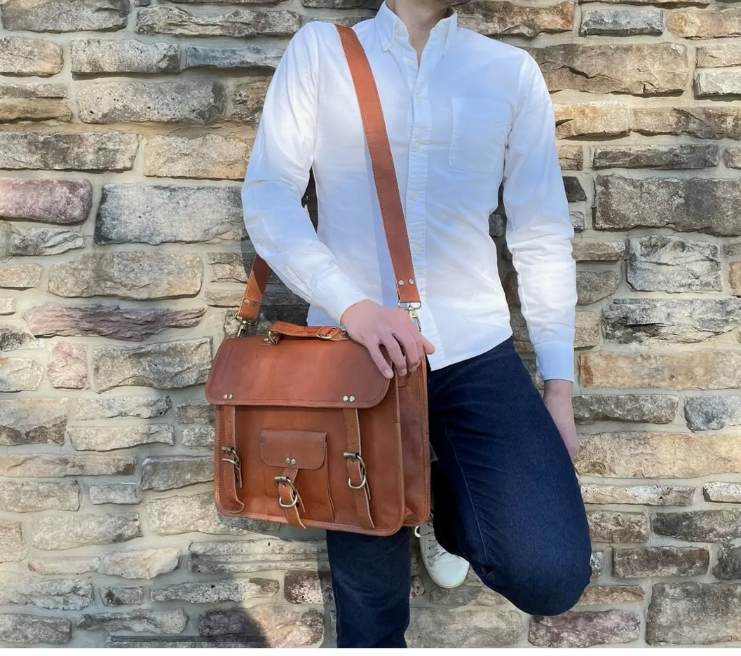 Leather Messenger Bag,Laptop Bag 15"Leather Briefcase