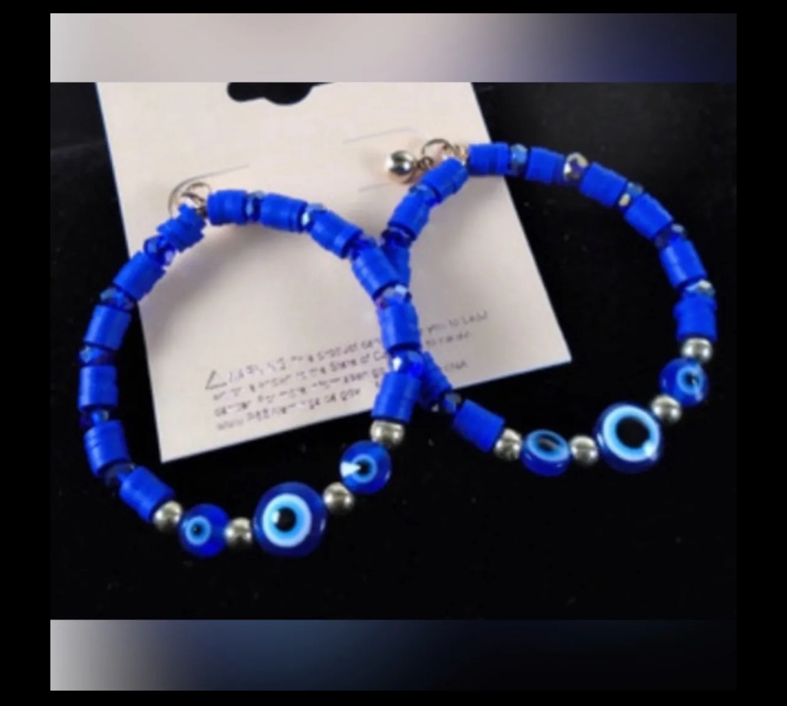 Blue Beaded Hoop Earrings