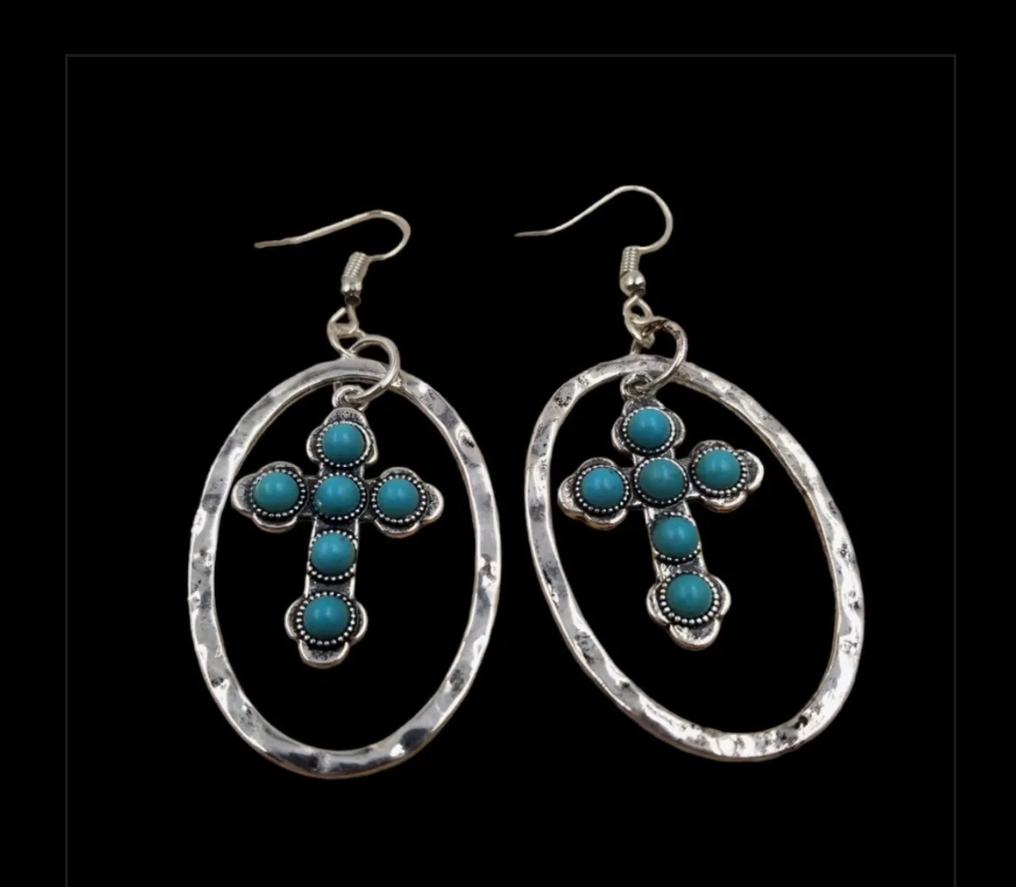 Turquoise Cross Hoop Earrings
