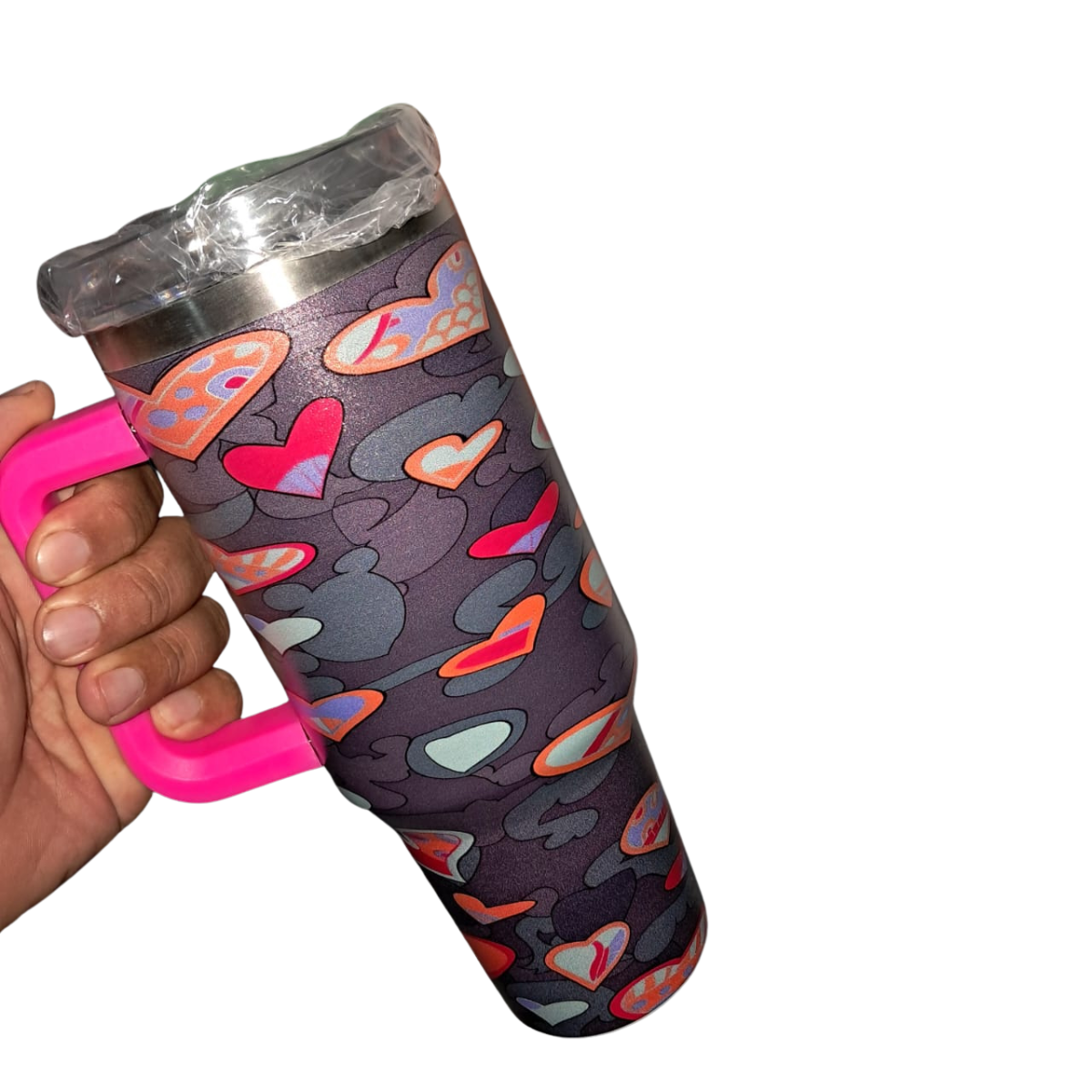 Copo térmico estampado de corações