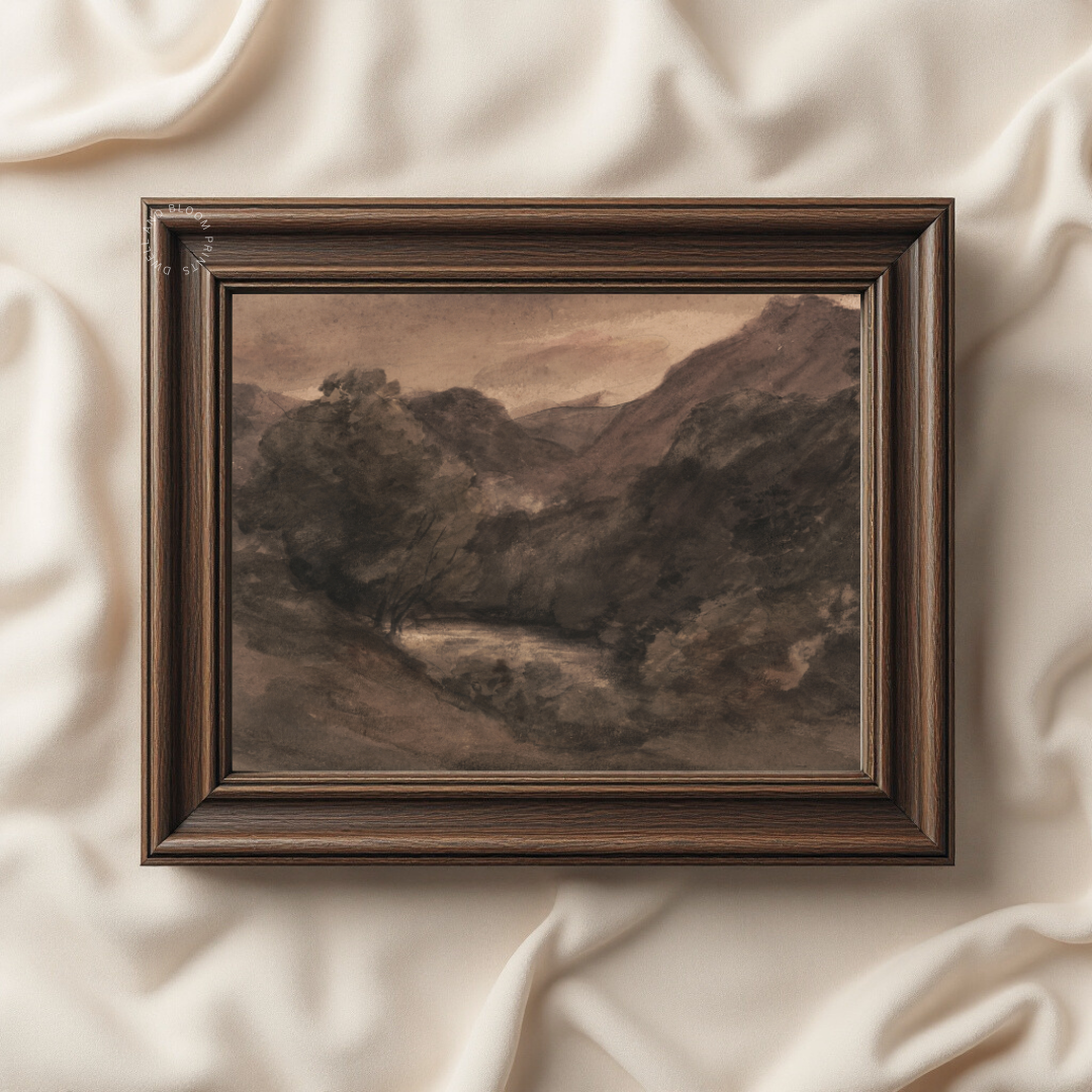 Vintage Moody Mountain Painting | Moody Vintage Landscape Art