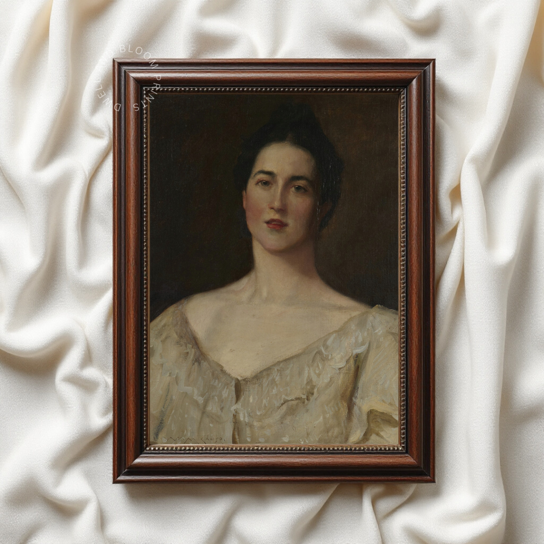 Moody Woman Portrait Painting | Vintage Woman Portrait Wall Art