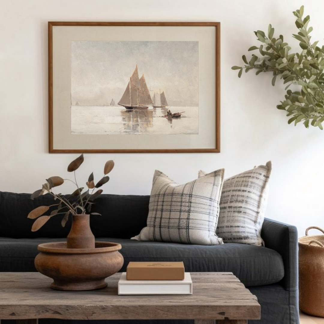 Vintage Sailboat Printable Wall Art | Soft Neutral Coastal Decor